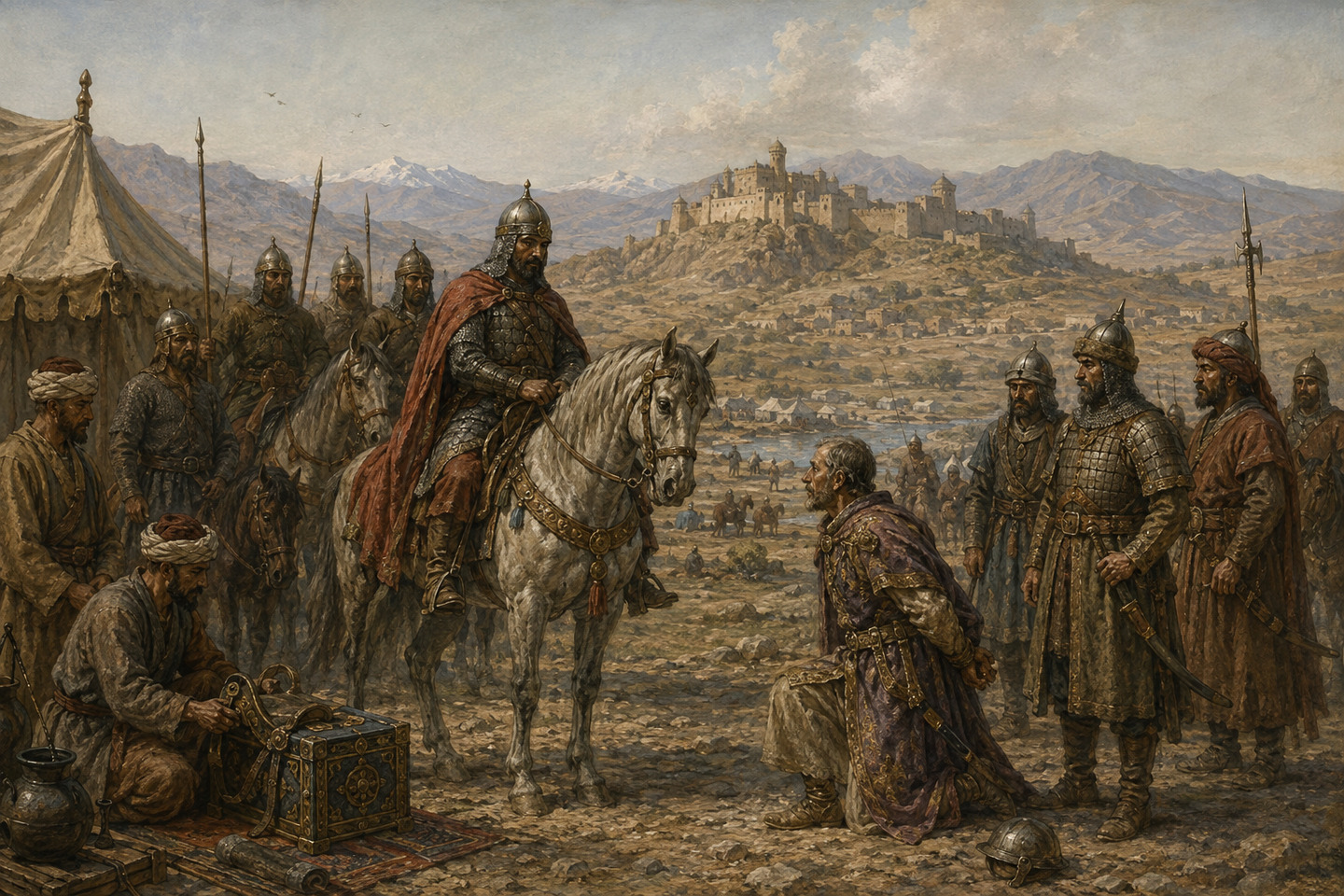 Historical reconstruction of Seljuk cavalry confronting Byzantine forces on the Anatolian plateau at Manzikert