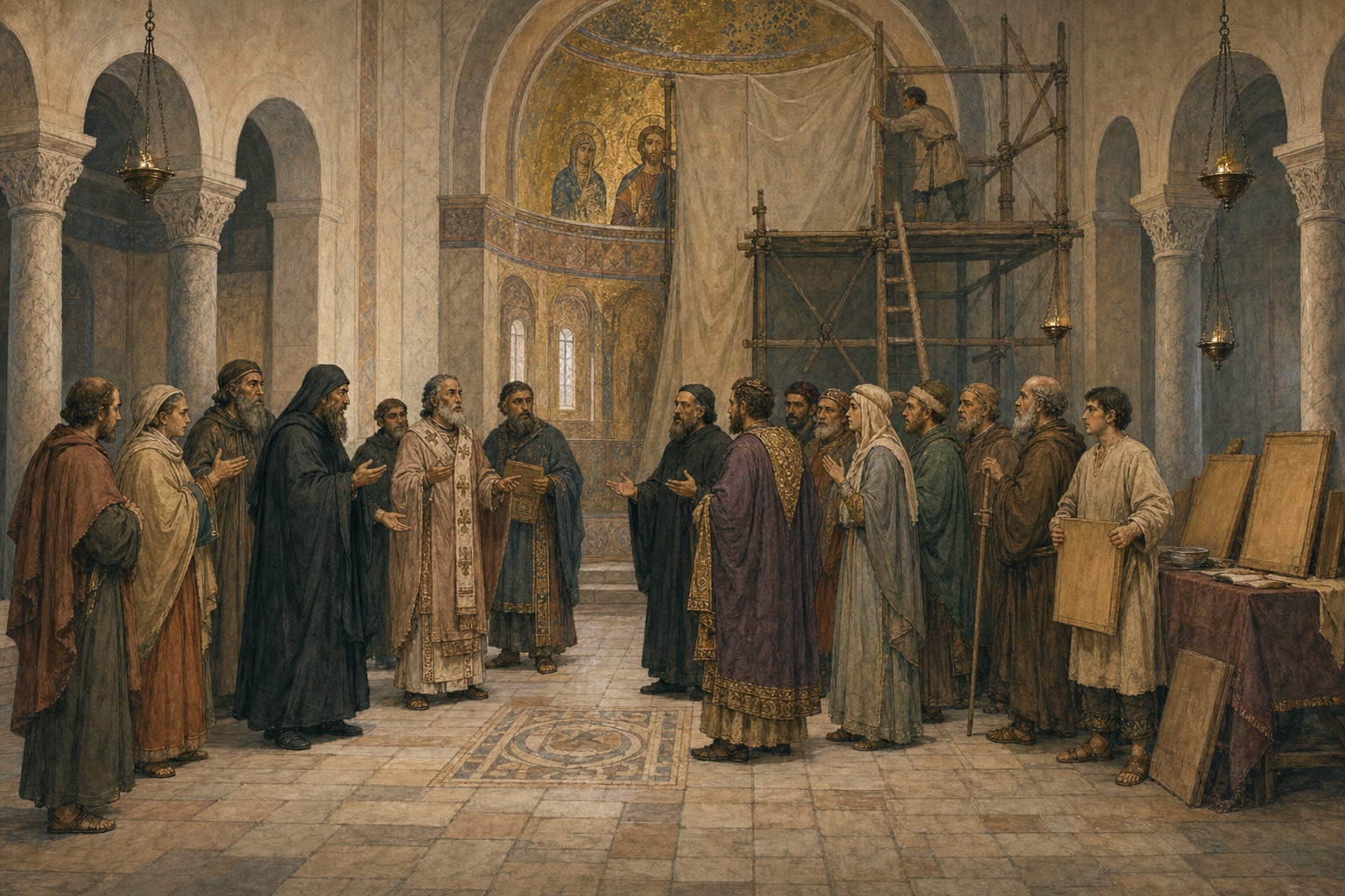 Reconstruction of a Byzantine church debate over icons and their restoration