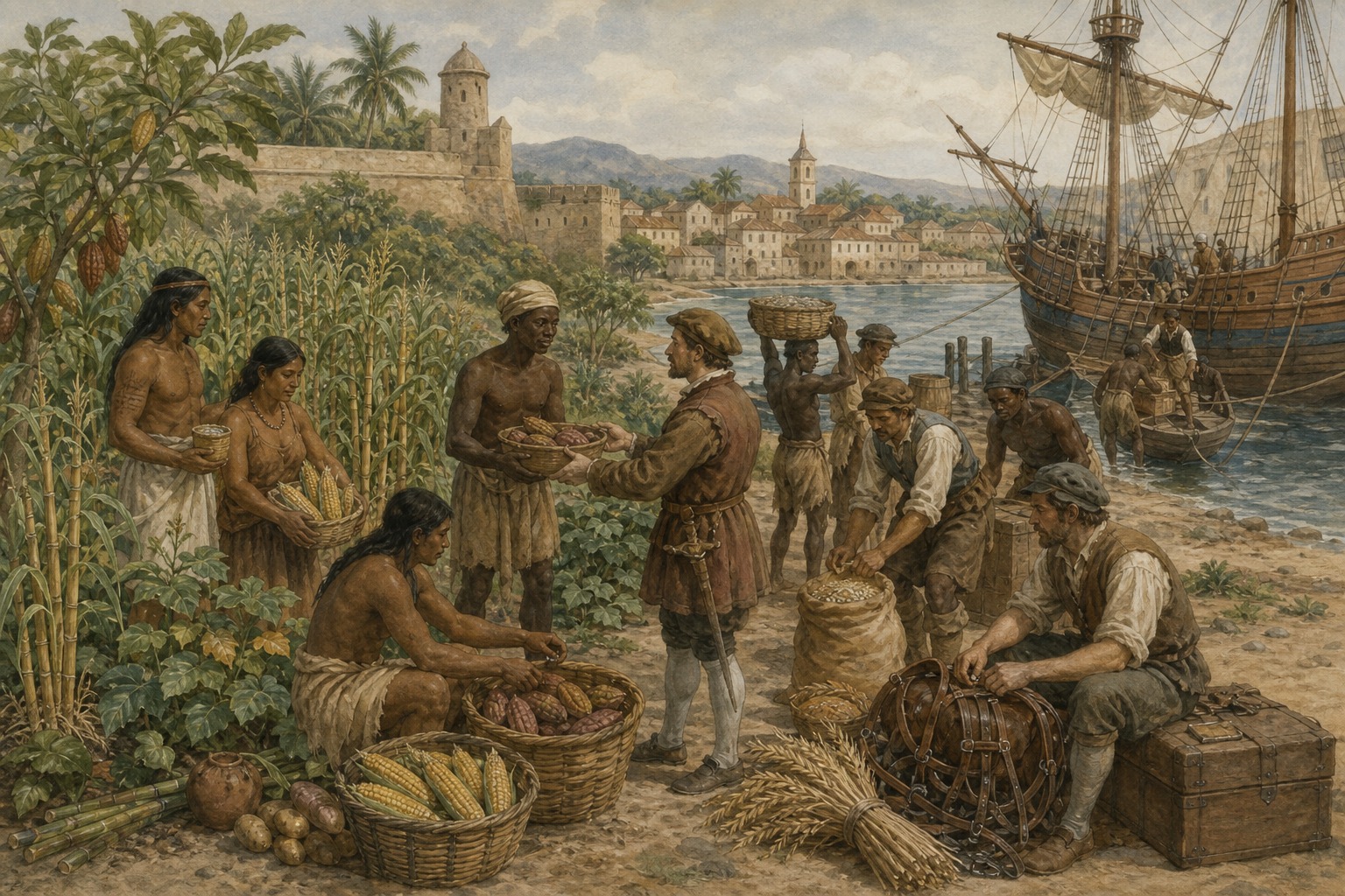 Reconstruction of Atlantic ports, crops, and communities connected by the Columbian Exchange