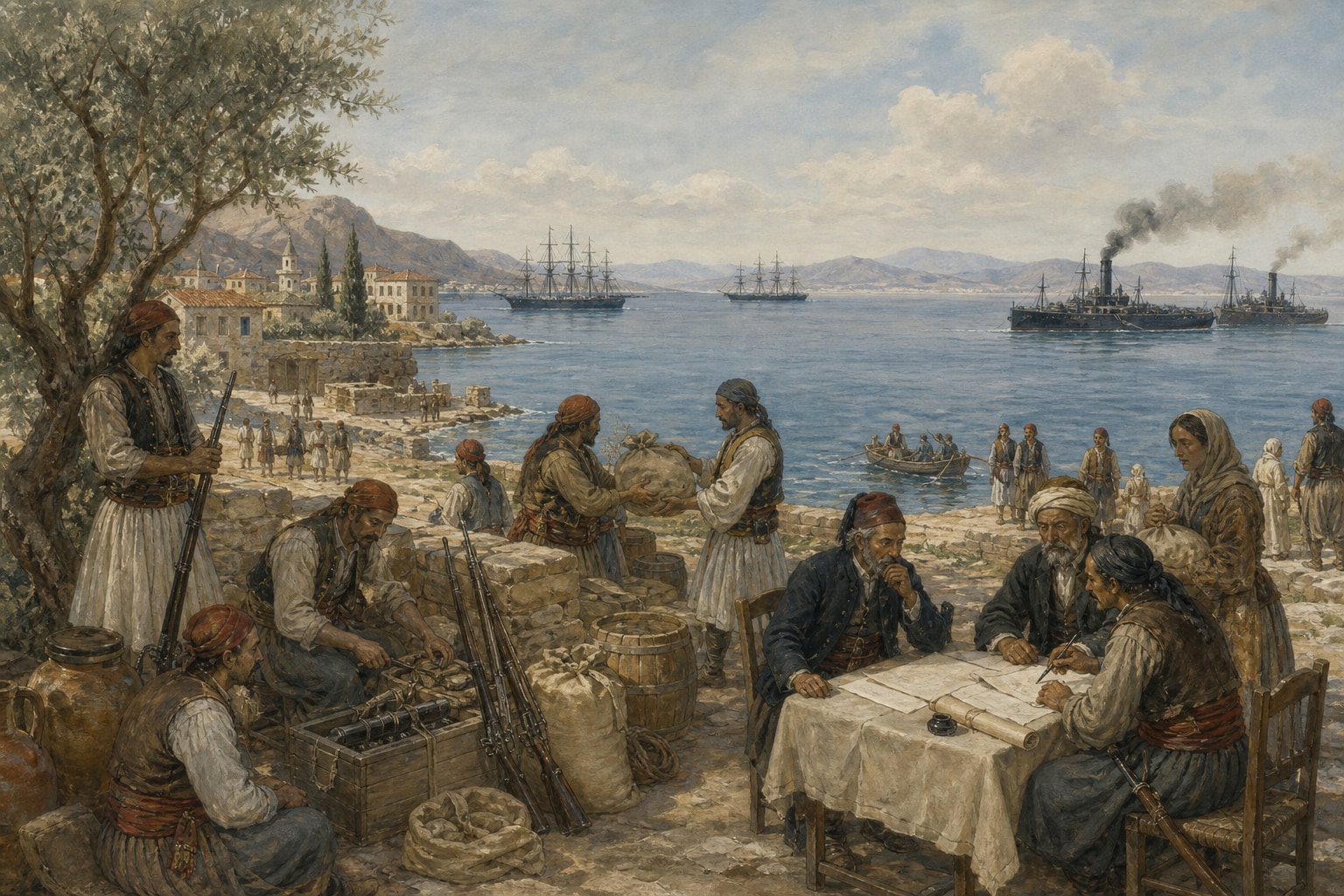 Reconstruction of allied and Ottoman-Egyptian fleets facing each other in Navarino Bay in 1827