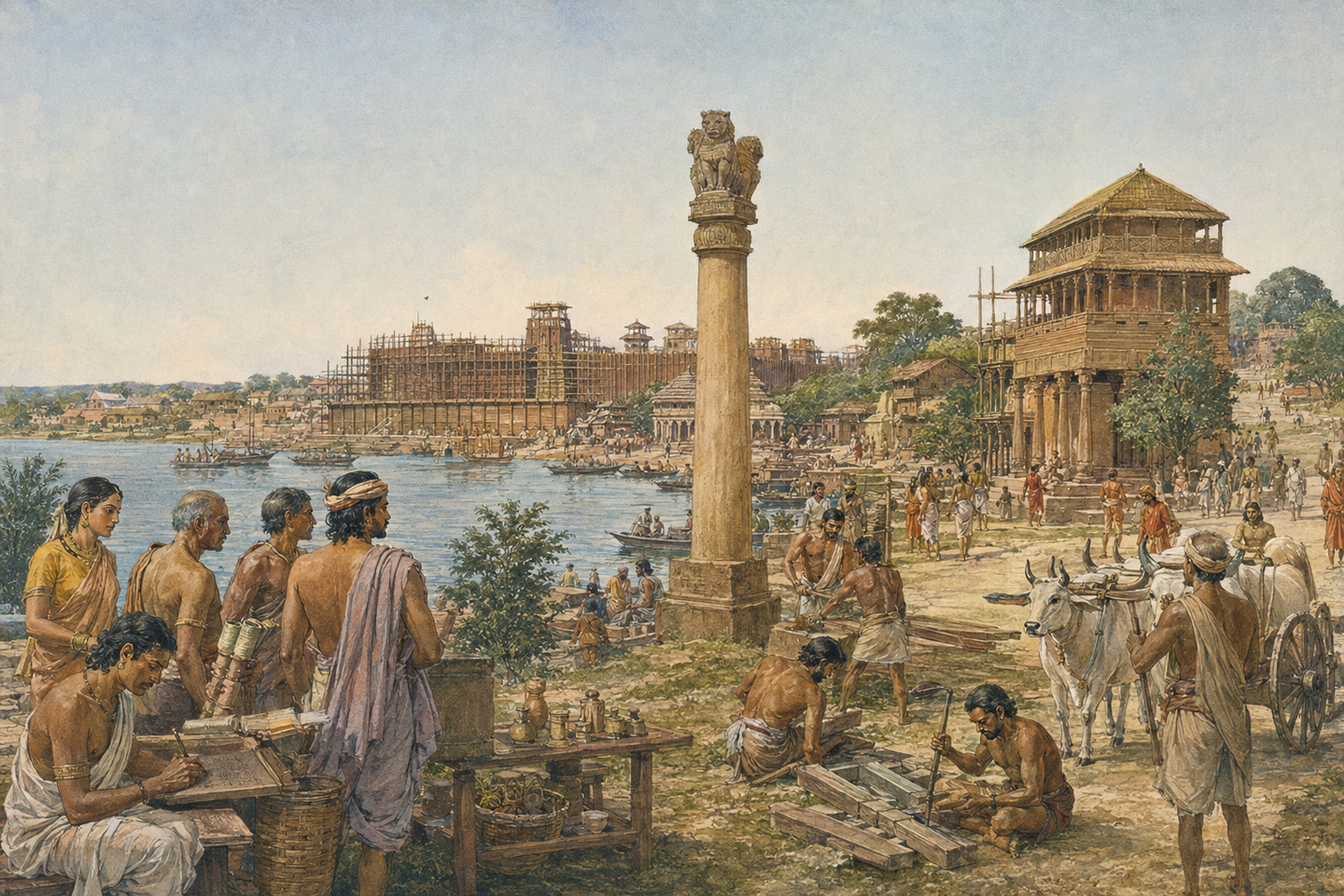 Historical reconstruction of scribes, craftspeople, and builders at a northern Indian river city during the Gupta era