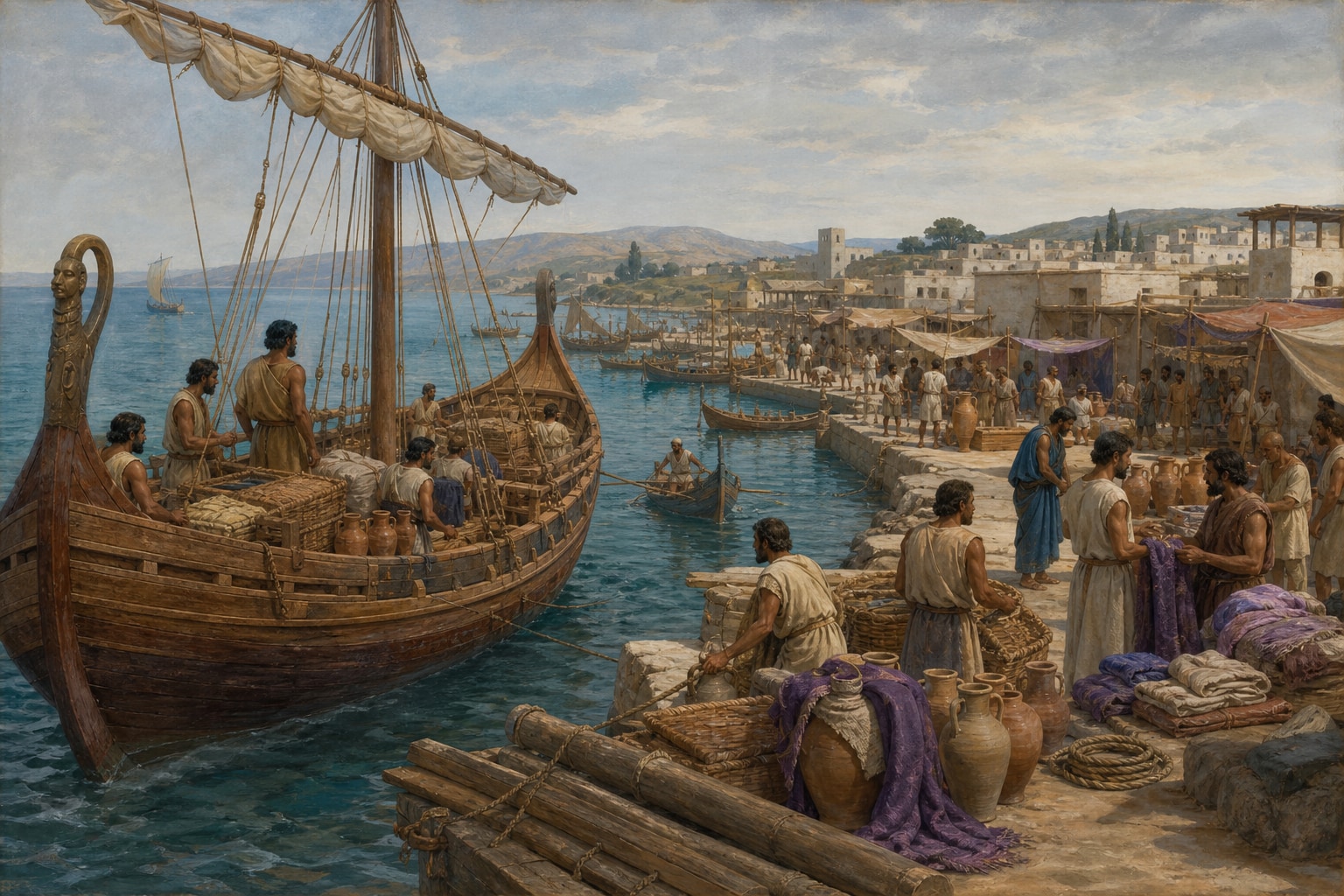 Reconstruction of Phoenician ships, trade, and settlements linking the Levant with Carthage and the western Mediterranean