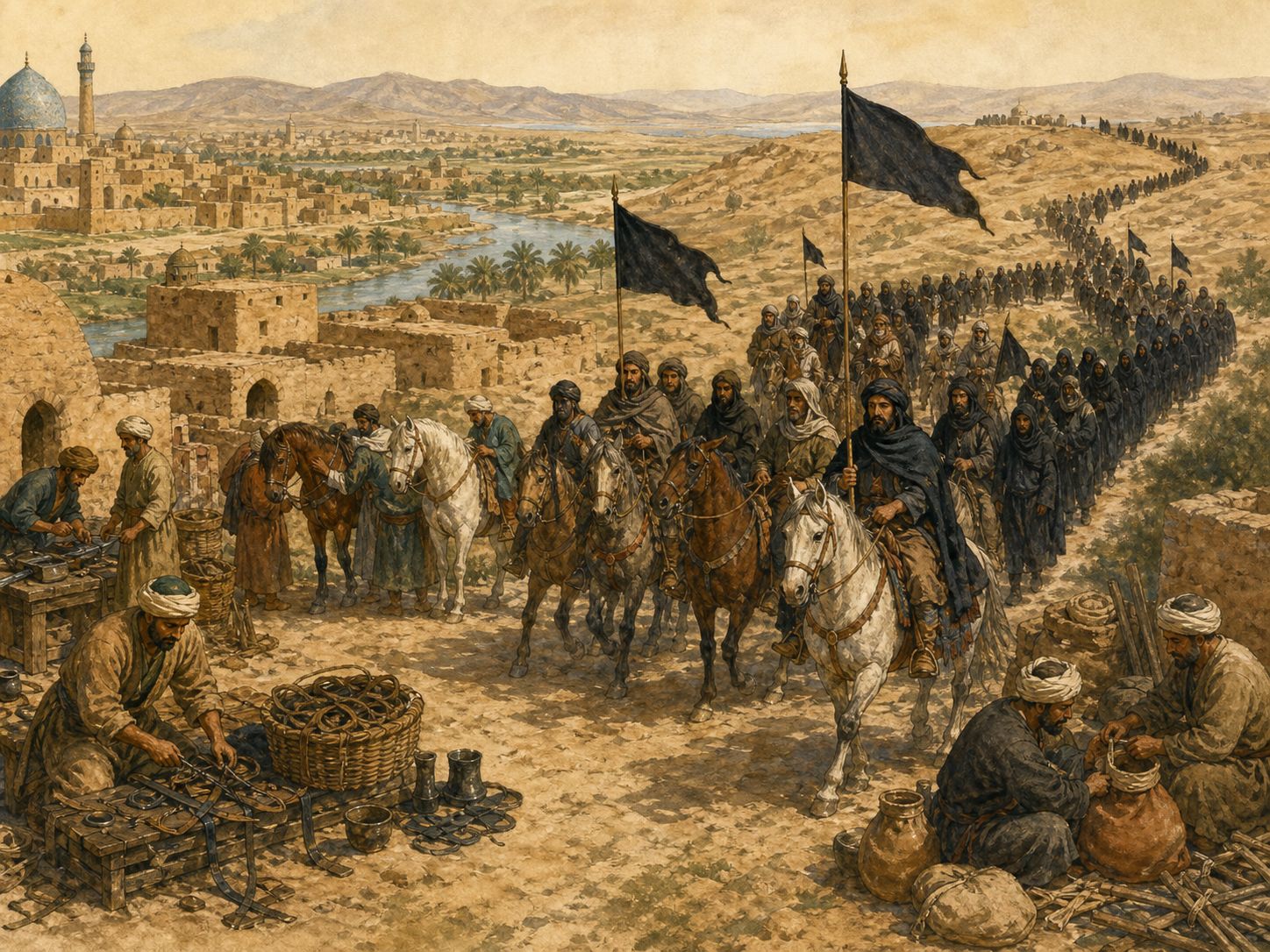 Historical reconstruction of Abbasid Revolution's background: In and around Khorasan and Iraq, the setting took shape as An anti-Umayyad uprising that began in Khorasan spread into Iraq and brought the Abbasid dynasty to power in 750.