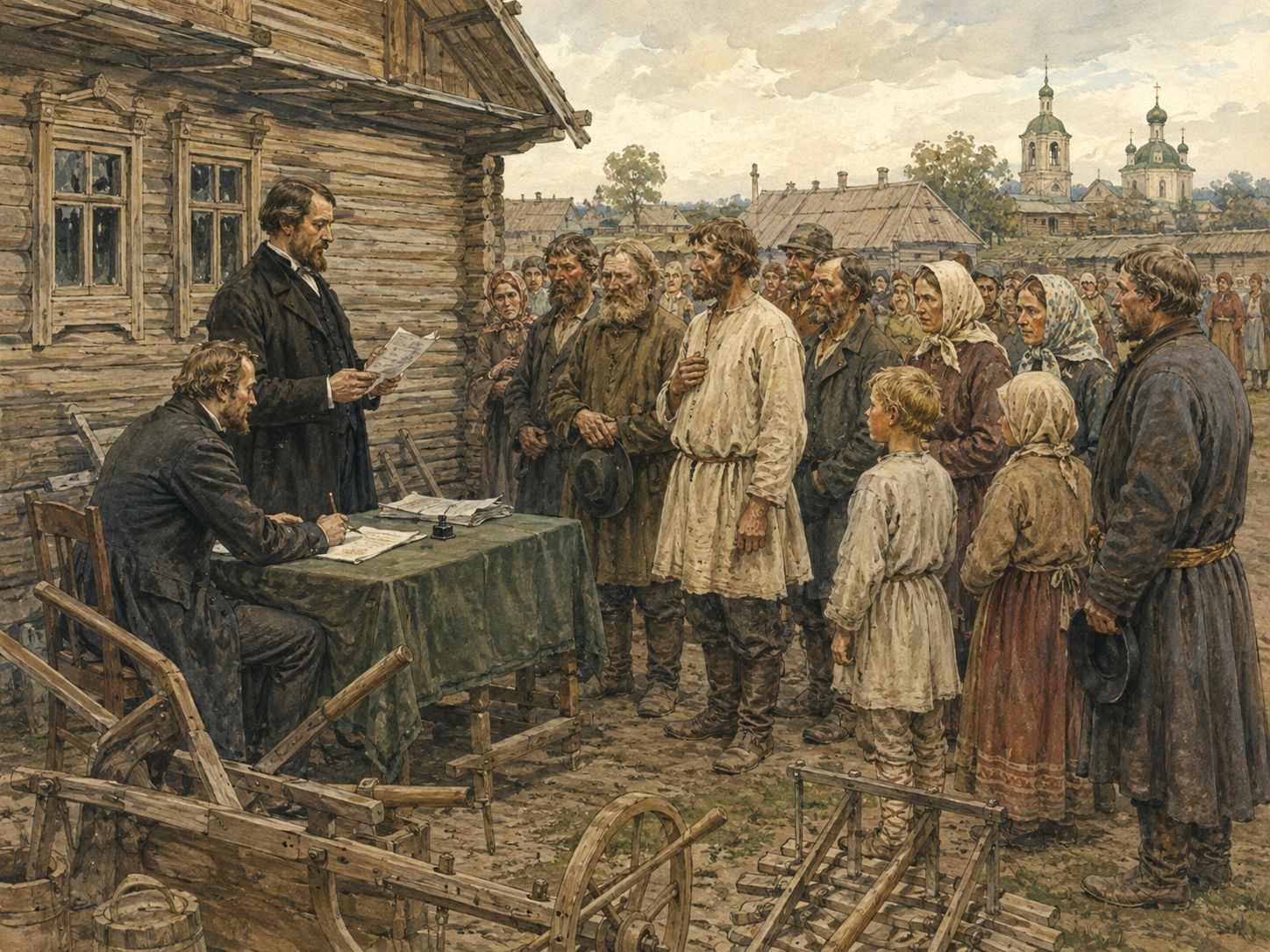 Historical reconstruction of Emancipation of the Russian Serfs's immediate aftermath: The reform advanced modernization while leaving grievances over land shortages and redemption payments.