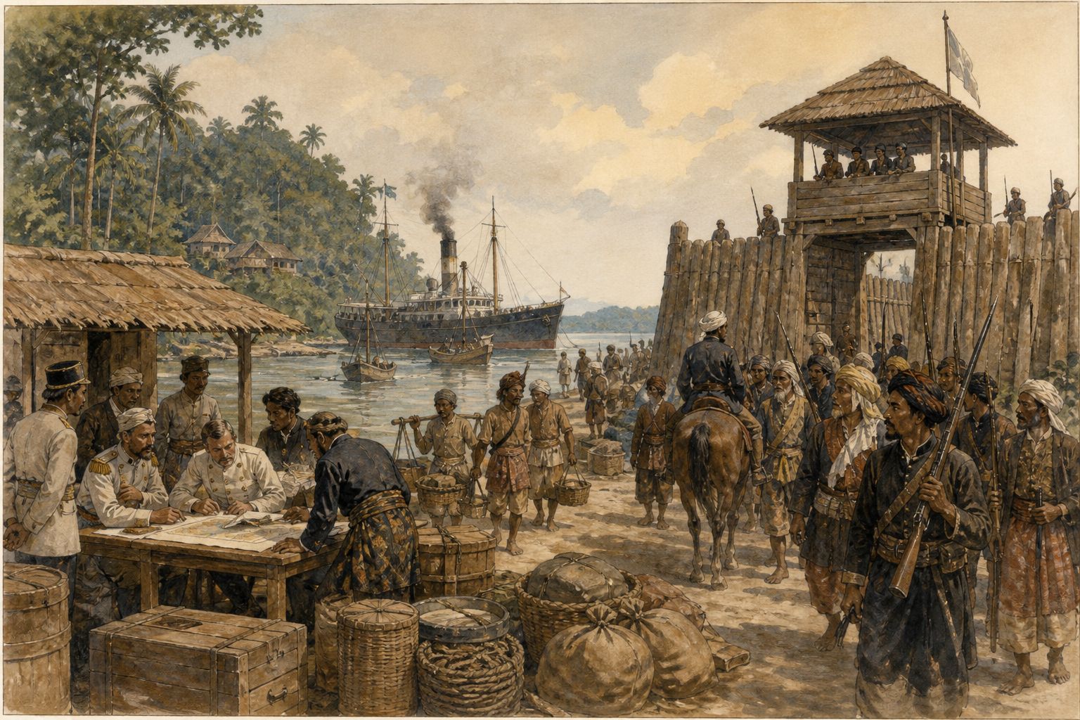 Foreign ships and troops enter the harbor as tensions around the forts build