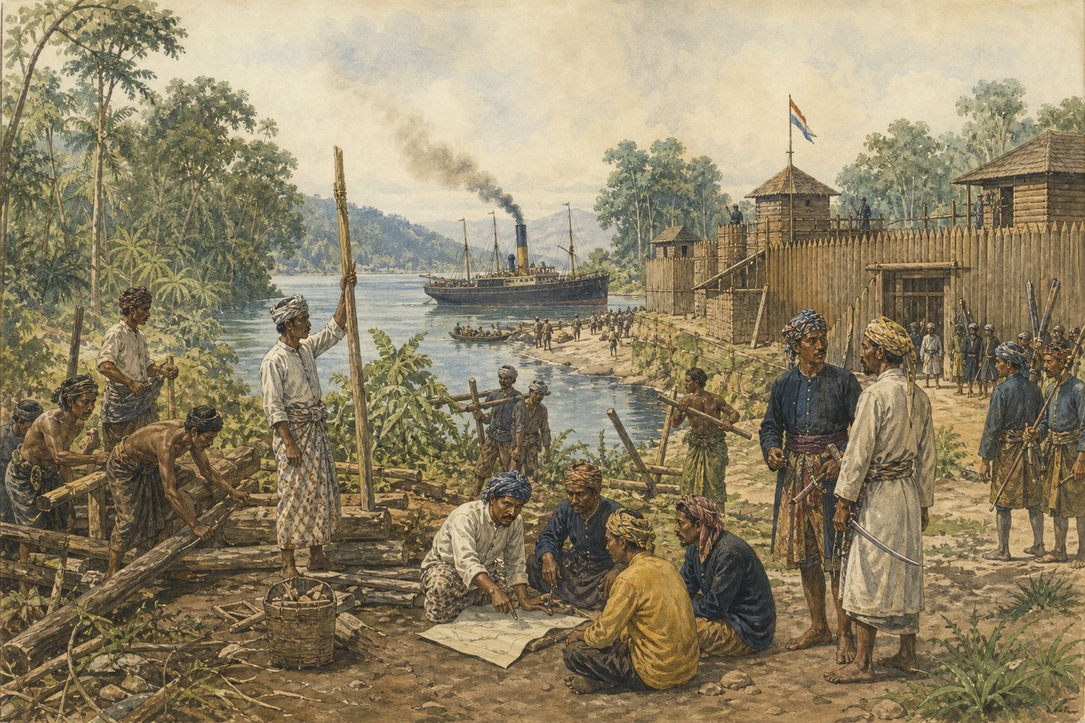 Coastal residents and trading communities build the ports and forts that shape the conditions for war