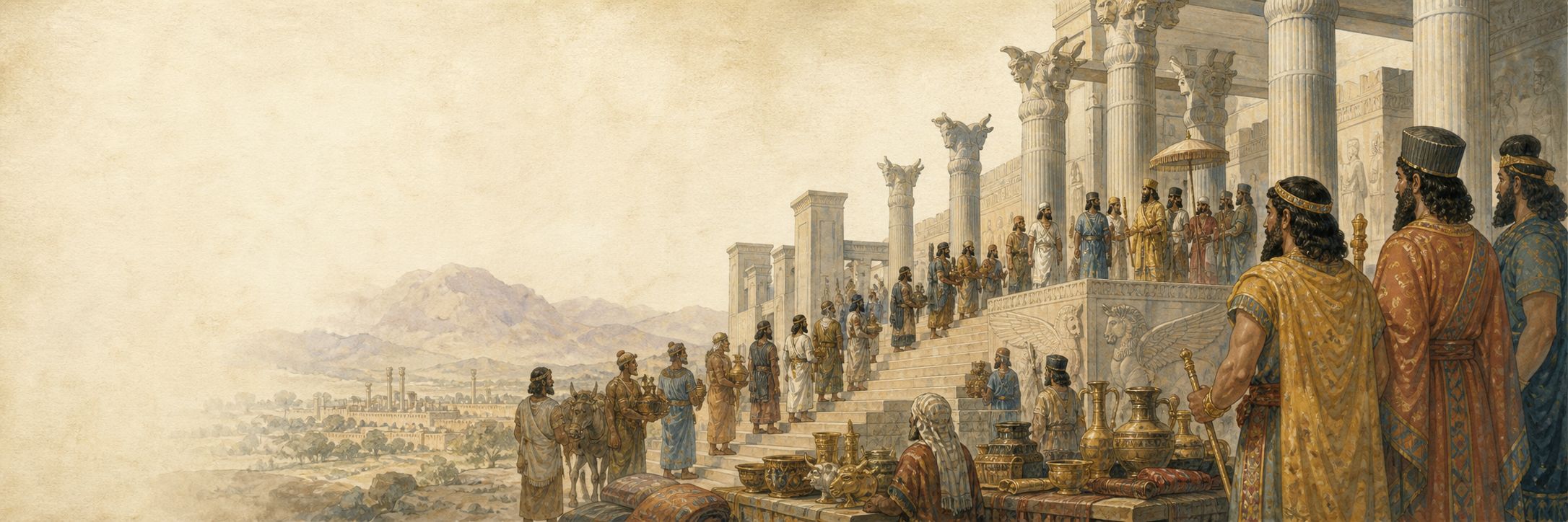 A historical reconstruction of rulers, administration, and society at the Persian Empire (Persepolis), showing the setting of Achaemenid Imperial Administration