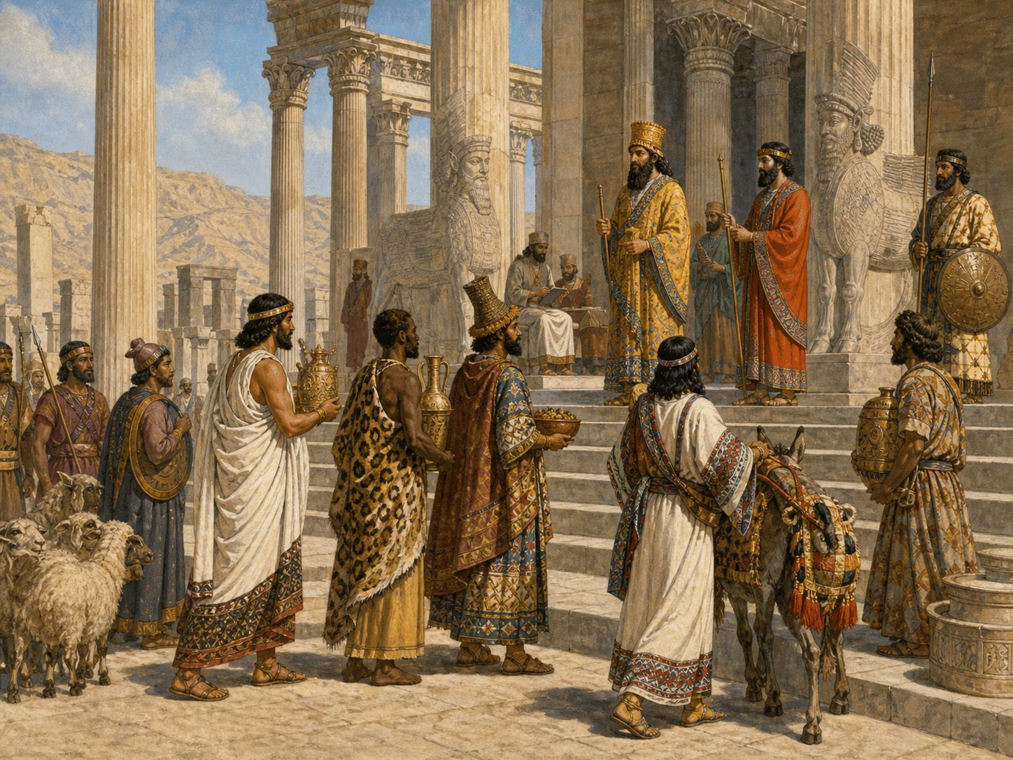 Historical reconstruction of Achaemenid Imperial Administration's central action: Cyrus II, Darius I, and their successors governed a vast empire through provinces, the Royal Road, taxation, and multilingual administration.