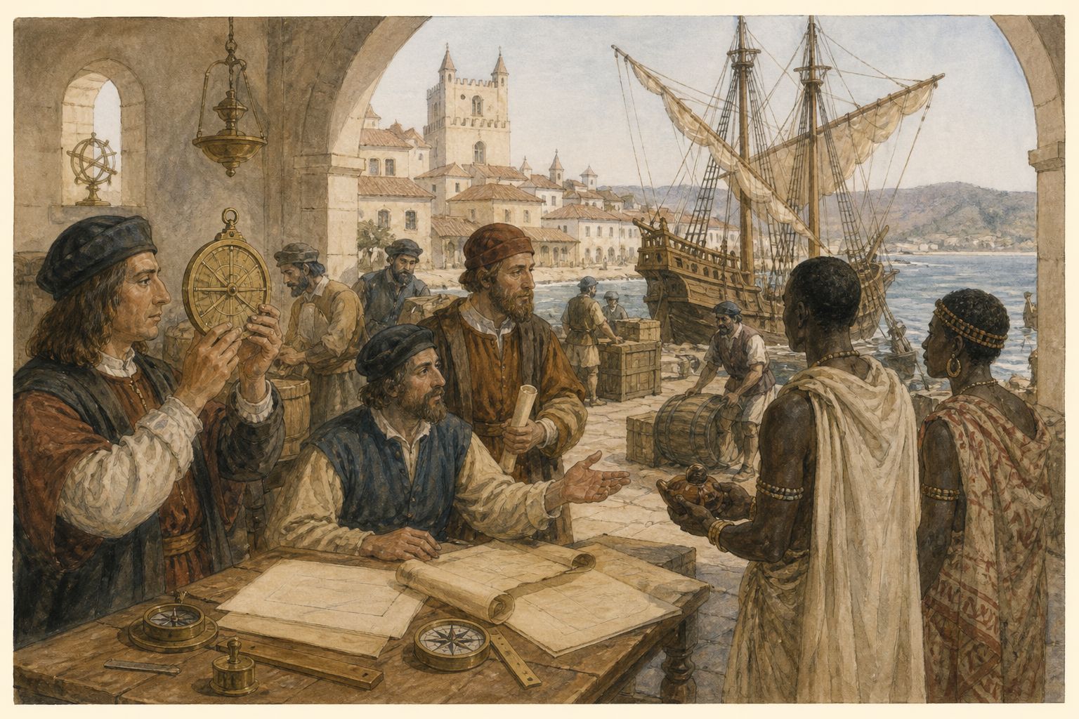 A royal ship leaving an Atlantic port toward the African coast