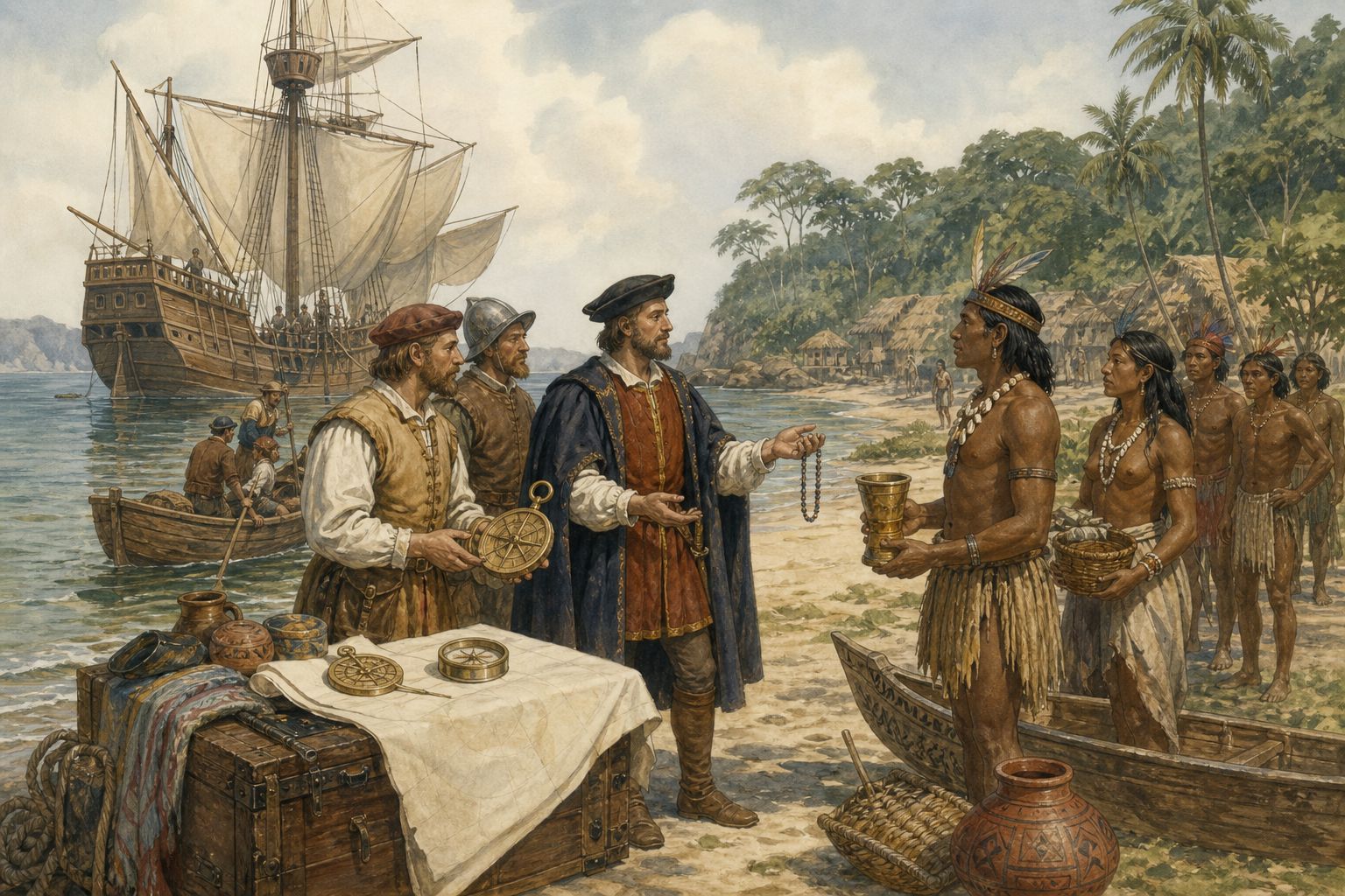 A carrack rounding the Cape toward an Indian Ocean harbor