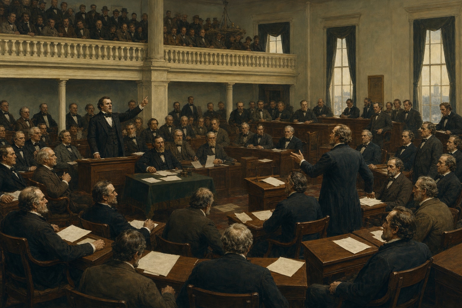 Delegates debating in a crowded Southern state secession convention