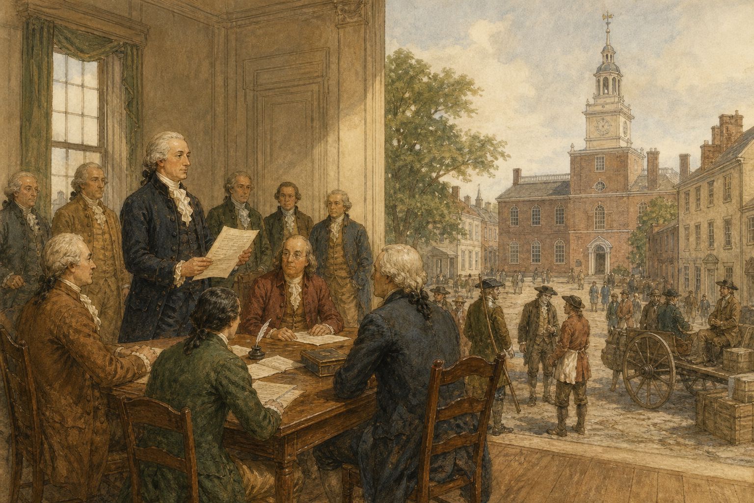 Historical reconstruction of “British army surrenders at Yorktown” in American Declaration of Independence