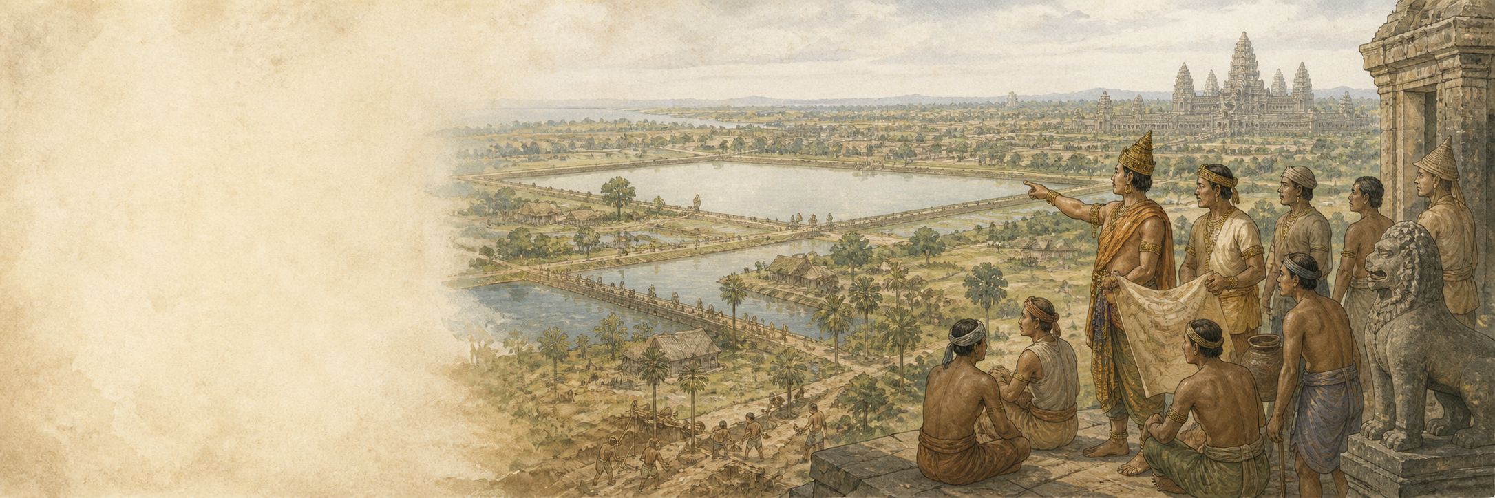 A historical reconstruction of rulers, administration, and society at Angkor (present-day Cambodia), showing the setting of Expansion of the Angkorian Empire