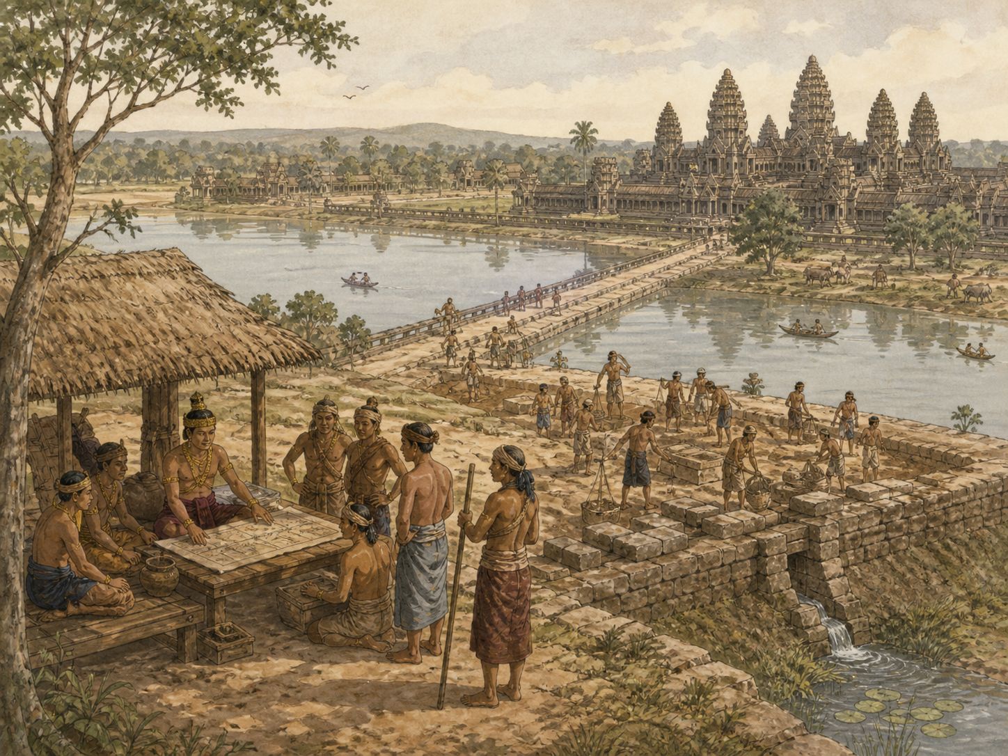 Historical reconstruction of Expansion of the Angkorian Empire's background: In and around Angkor (present-day Cambodia), the setting took shape as Khmer kings built reservoirs, canals, and temple cities while integrating a broad region around the Mekong basin.