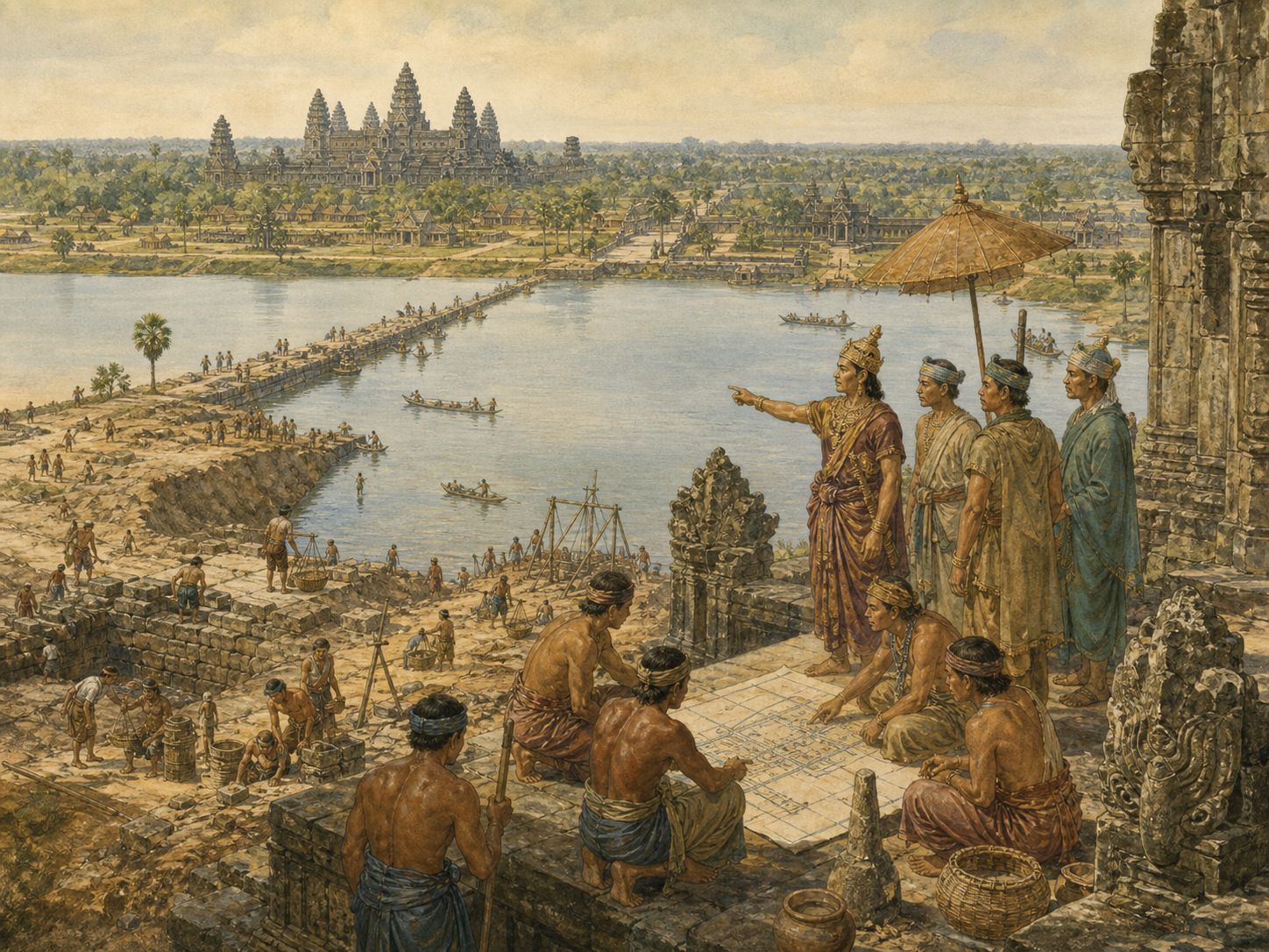 Historical reconstruction of Expansion of the Angkorian Empire's immediate aftermath: Its integration of hydraulic works and religious architecture created one of Southeast Asia’s defining urban landscapes.