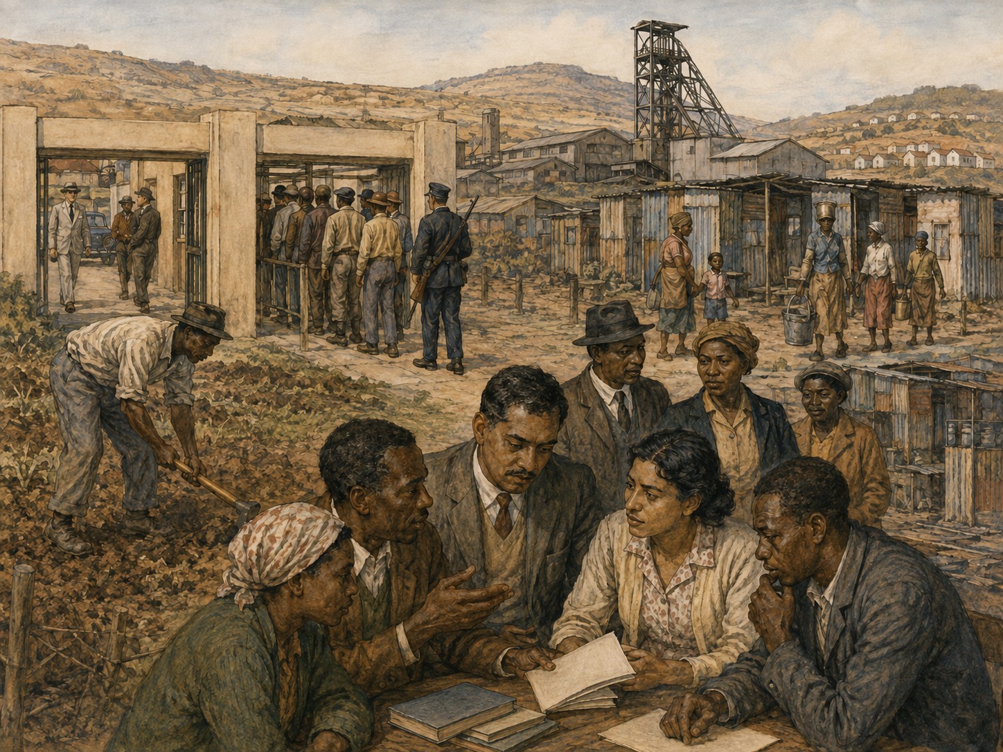 Illustrated reconstruction of the background of Anti-Apartheid Movement
