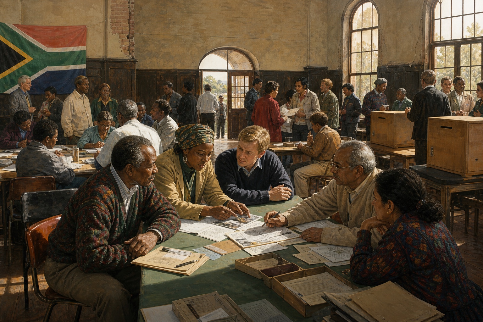 Illustrated reconstruction of the outcome of Anti-Apartheid Movement