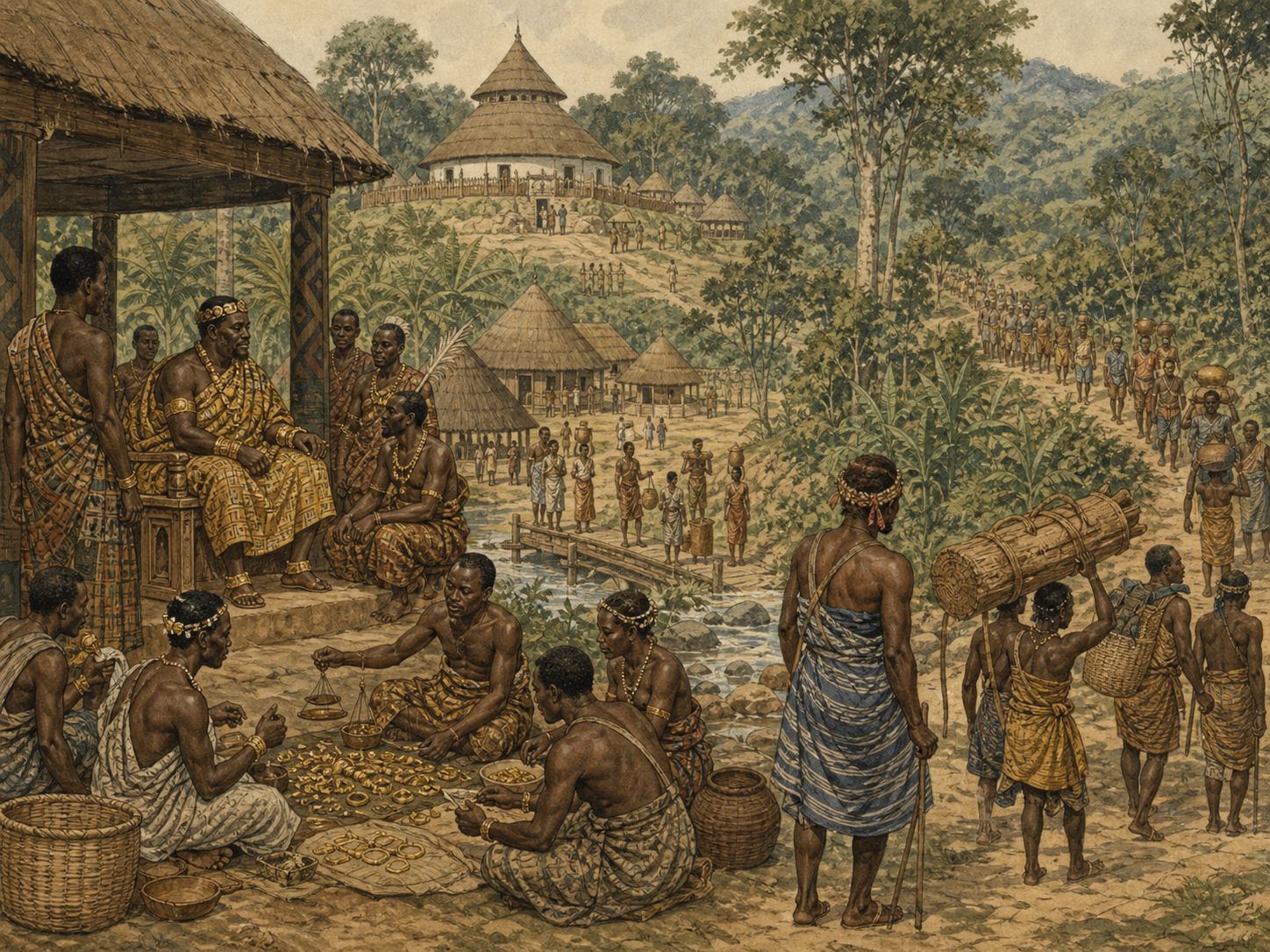 Historical reconstruction of Rise of the Ashanti Empire's background: In and around around Kumasi (present-day Ghana), the setting took shape as Osei Tutu and Okomfo Anokye united several groups and built the Ashanti kingdom centered on Kumasi.
