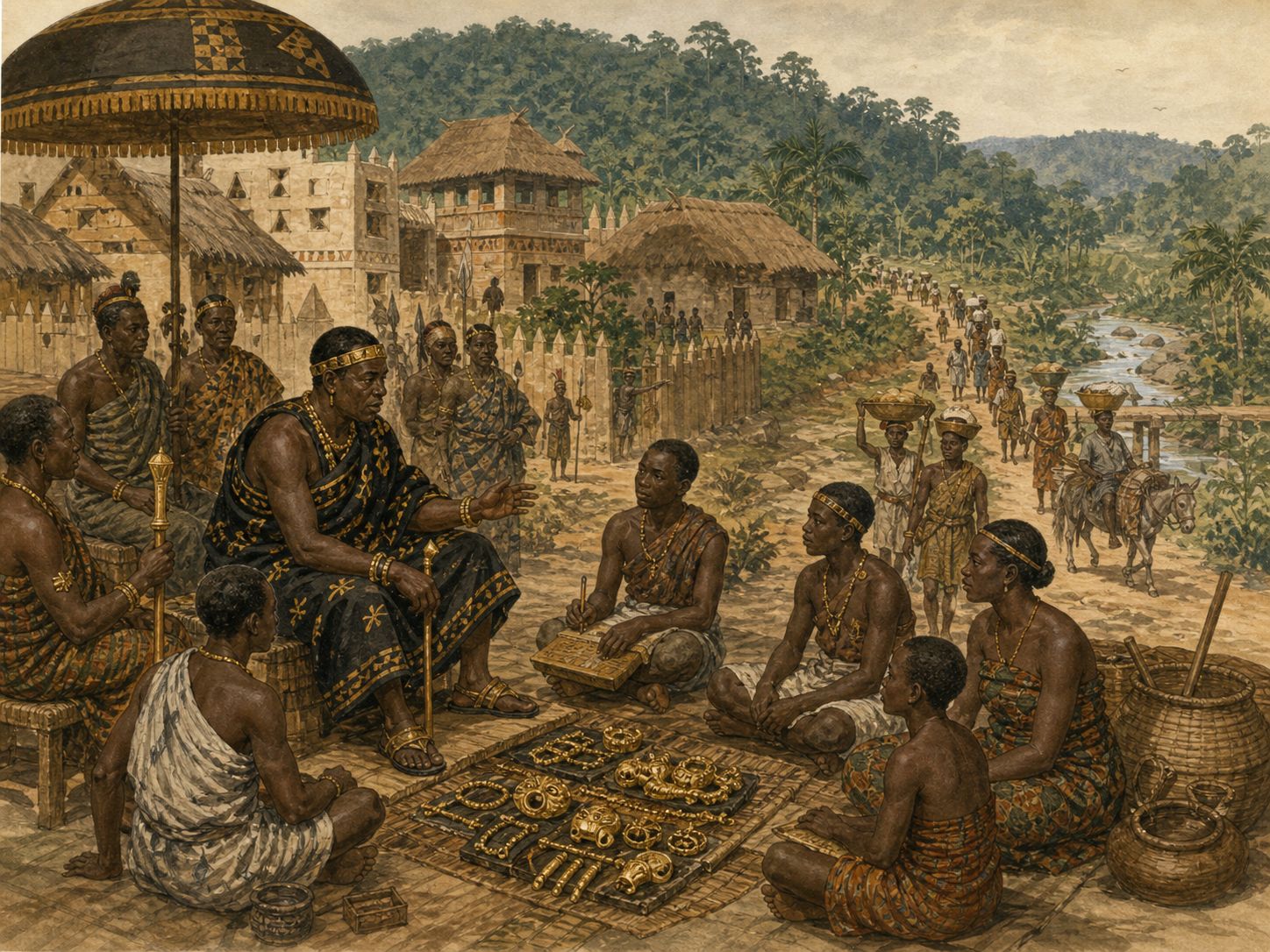 Historical reconstruction of Rise of the Ashanti Empire's long-term consequences: In the longer term, it demonstrates the development of a west african state based on gold commerce, military power, and sacred kingship.