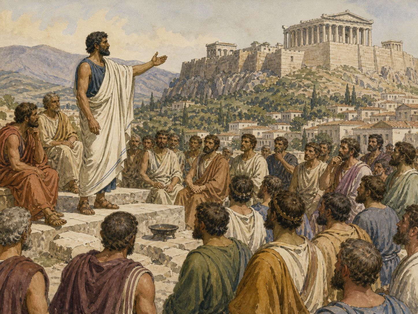 Historical reconstruction of Formation of Athenian Democracy's central action: New territorial divisions and institutions such as the Council of Five Hundred weakened older arrangements based primarily on kinship.