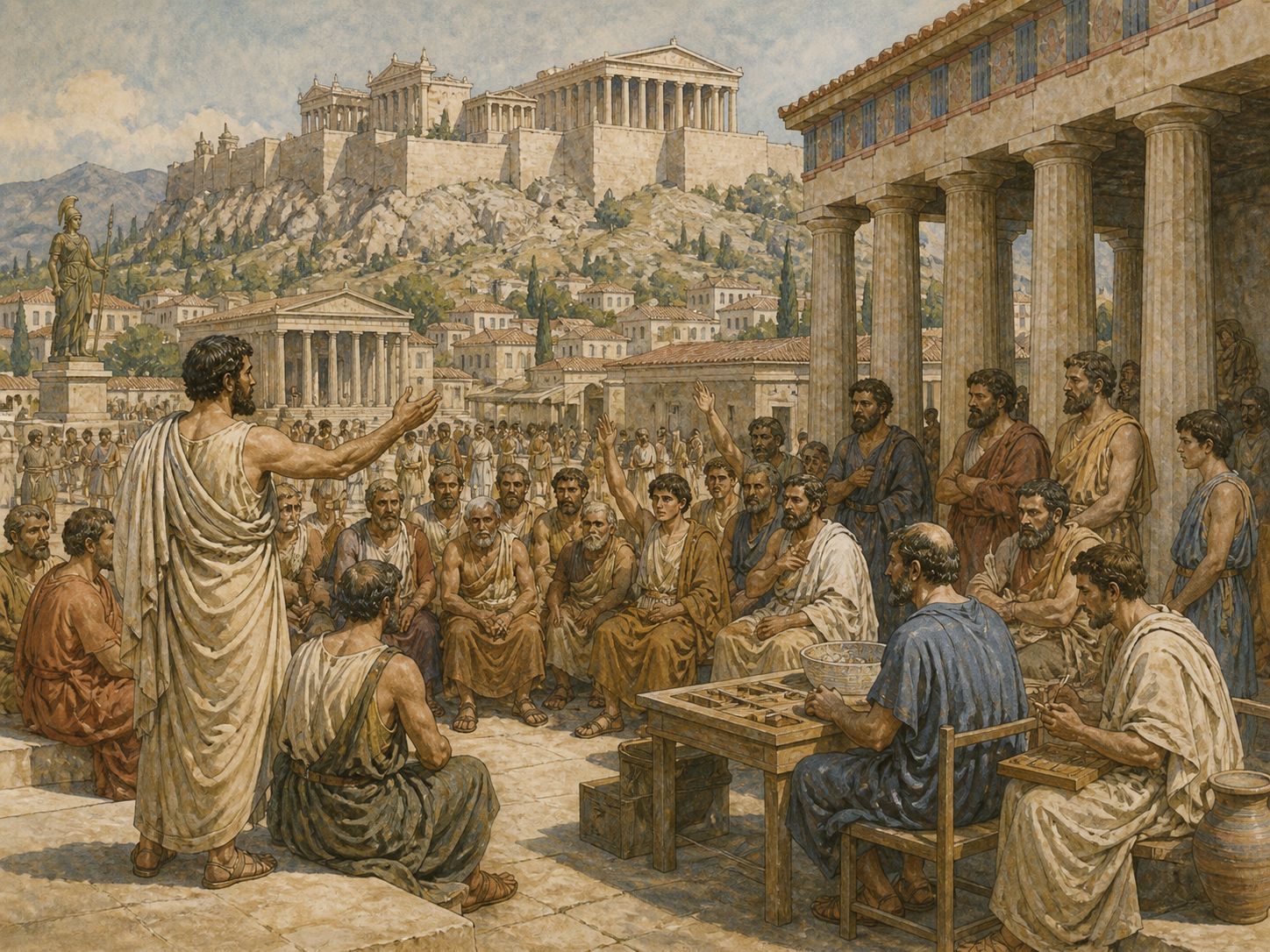 Historical reconstruction of Formation of Athenian Democracy's long-term consequences: Athenian democracy was still a restricted system and should not be treated as identical to modern democracy.