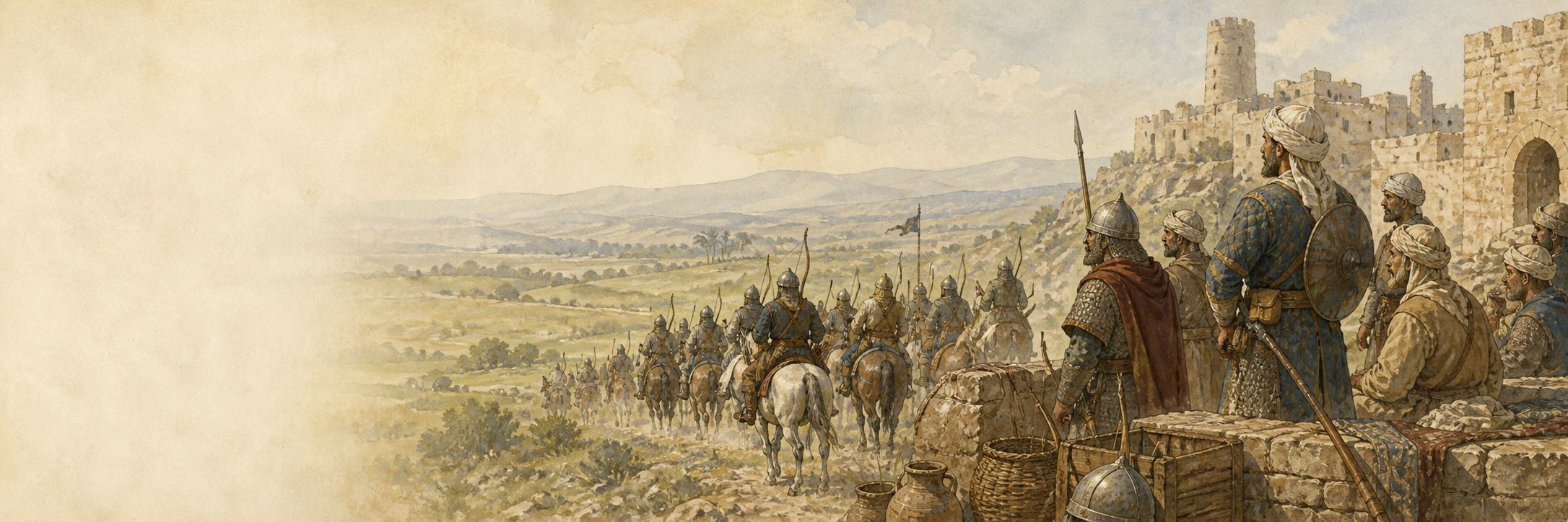 A historical reconstruction of armies and battlefield movement at Ain Jalut (present-day Israel), showing the setting of Battle of Ain Jalut