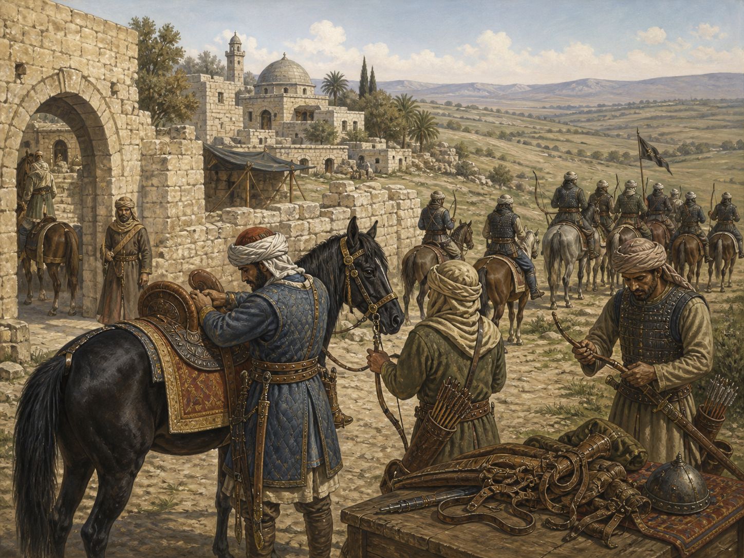 Historical reconstruction of Battle of Ain Jalut's background: In and around Ain Jalut (present-day Israel), the setting took shape as Mamluk forces defeated a Mongol army at Ain Jalut in Palestine and halted its advance toward Egypt.