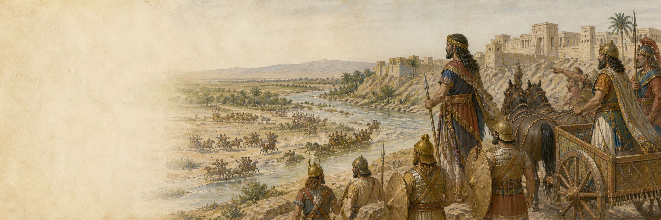 A historical reconstruction of armies and battlefield movement at Kadesh (in present-day Syria), showing the setting of Battle of Kadesh