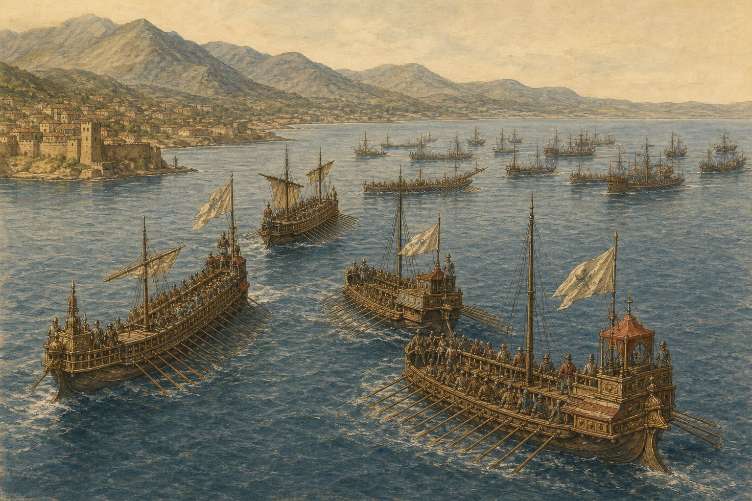 Historical reconstruction of the “Fleet maneuvers” stage in Battle of Lepanto