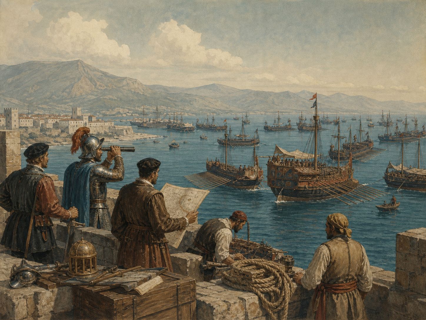 Historical reconstruction of Battle of Lepanto's background: The Ottoman conquest of Cyprus and Mediterranean competition led Pope Pius V to help form the Holy League of Spain, Venice, the Papal States, and their allies.