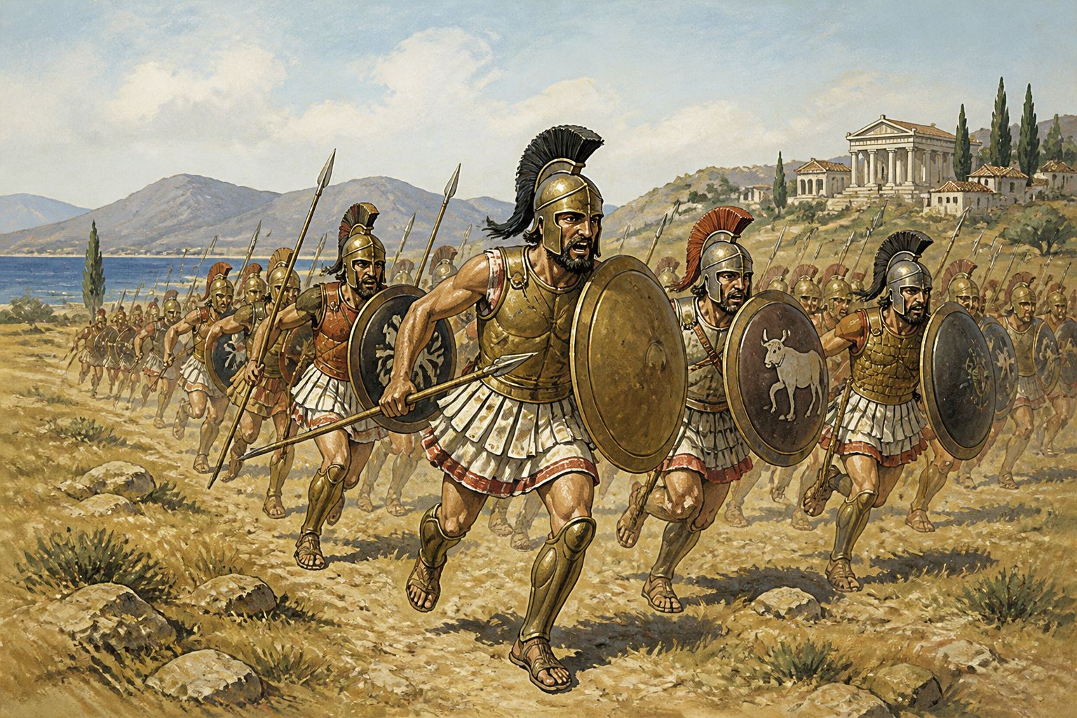 Historical reconstruction of “Athenians win at Marathon” in Battle of Marathon