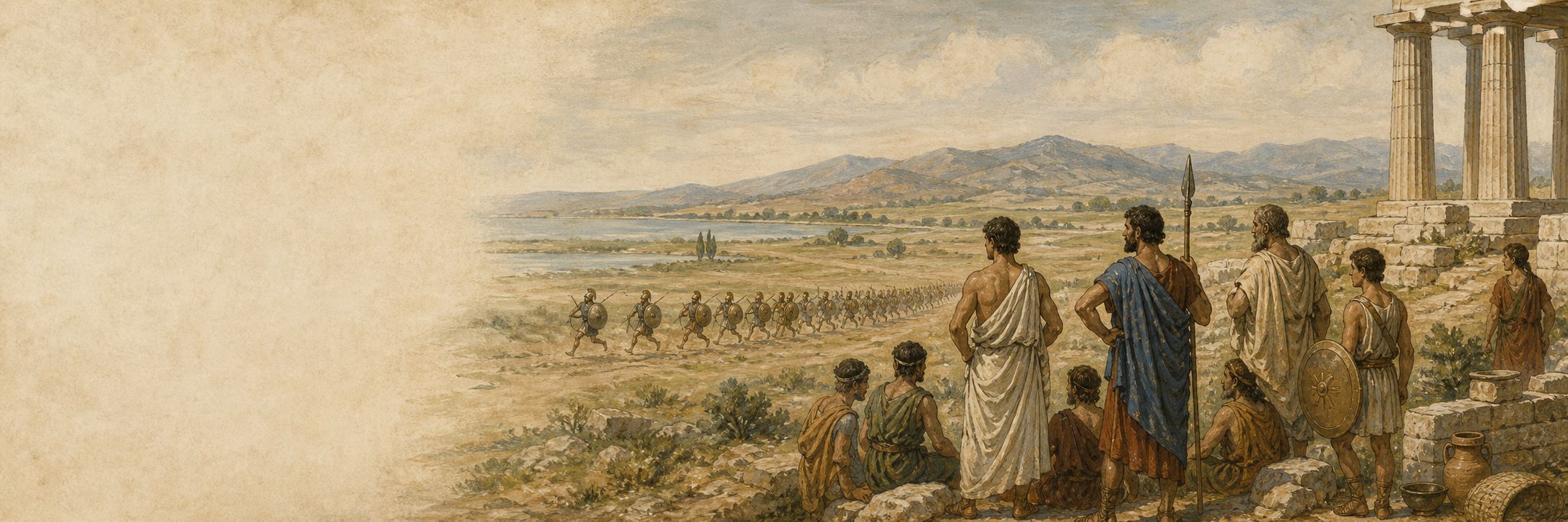 A historical reconstruction of armies and battlefield movement at the plain of Marathon, showing the setting of Battle of Marathon