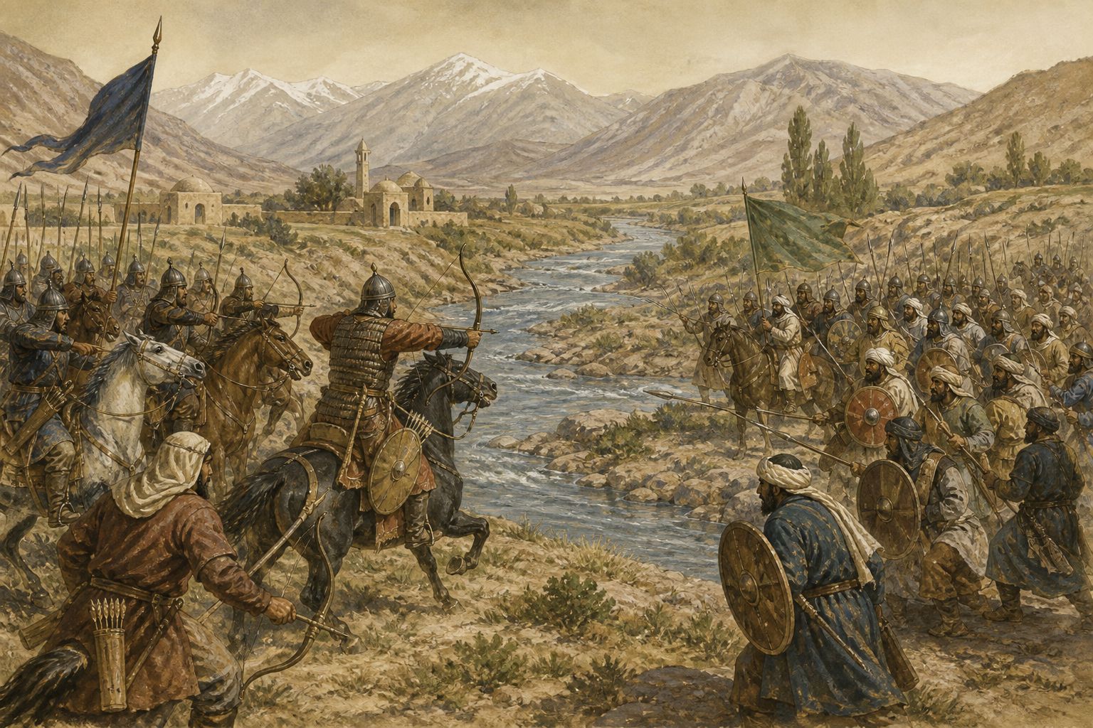 Historical reconstruction of the “Battle of Talas” stage in Battle of Talas