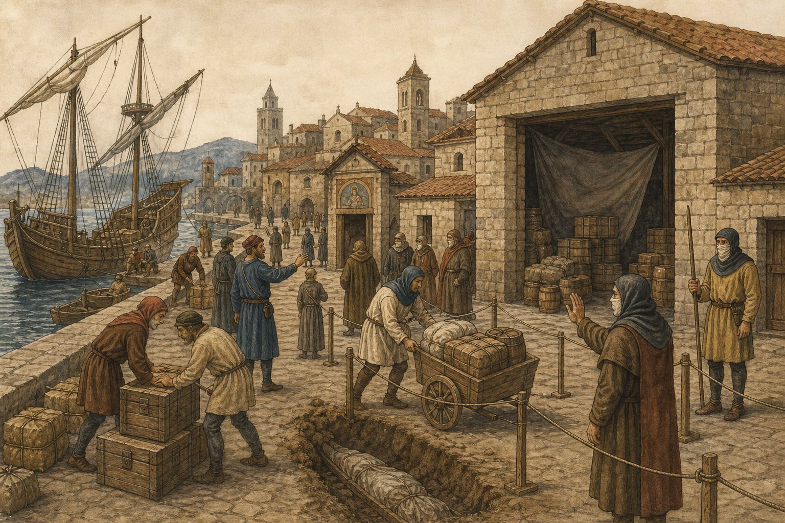 Historical reconstruction of the “Immediate aftermath” stage in Arrival of the Black Death in Europe