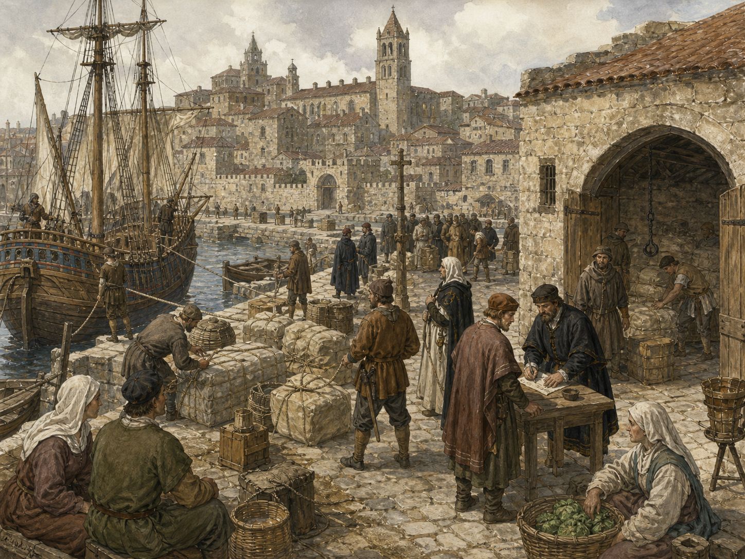 Historical reconstruction of Arrival of the Black Death in Europe's immediate aftermath: Population loss accelerated changes in labor relations and social institutions in the late medieval period.