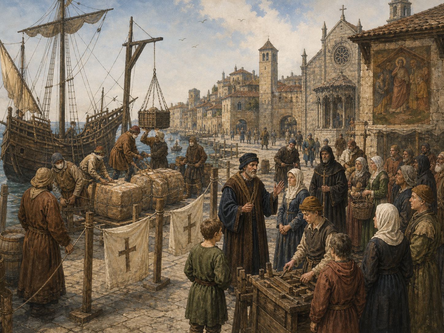 Historical reconstruction of Arrival of the Black Death in Europe's long-term consequences: In the longer term, population loss accelerated changes in labor relations and social institutions in the late medieval period.