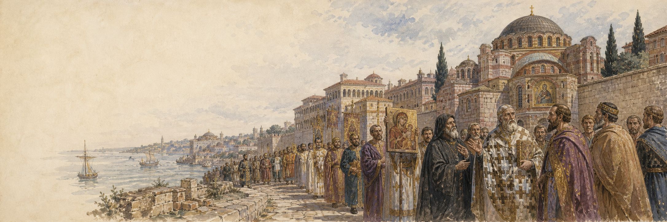 Clergy and officials moving between church and palace in Constantinople
