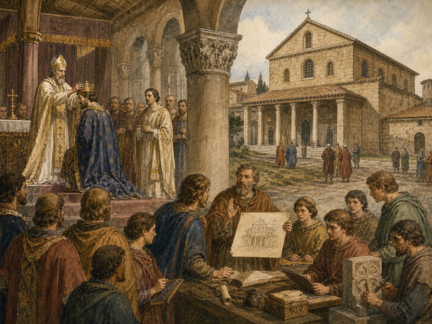 Historical reconstruction of Imperial Coronation of Charlemagne's long-term consequences: In the longer term, the coronation became a symbol of medieval politics surrounding western empire and papal–monarchical relations.