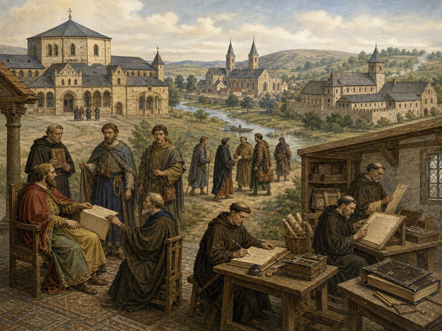 A western European landscape linking Carolingian palaces and monasteries