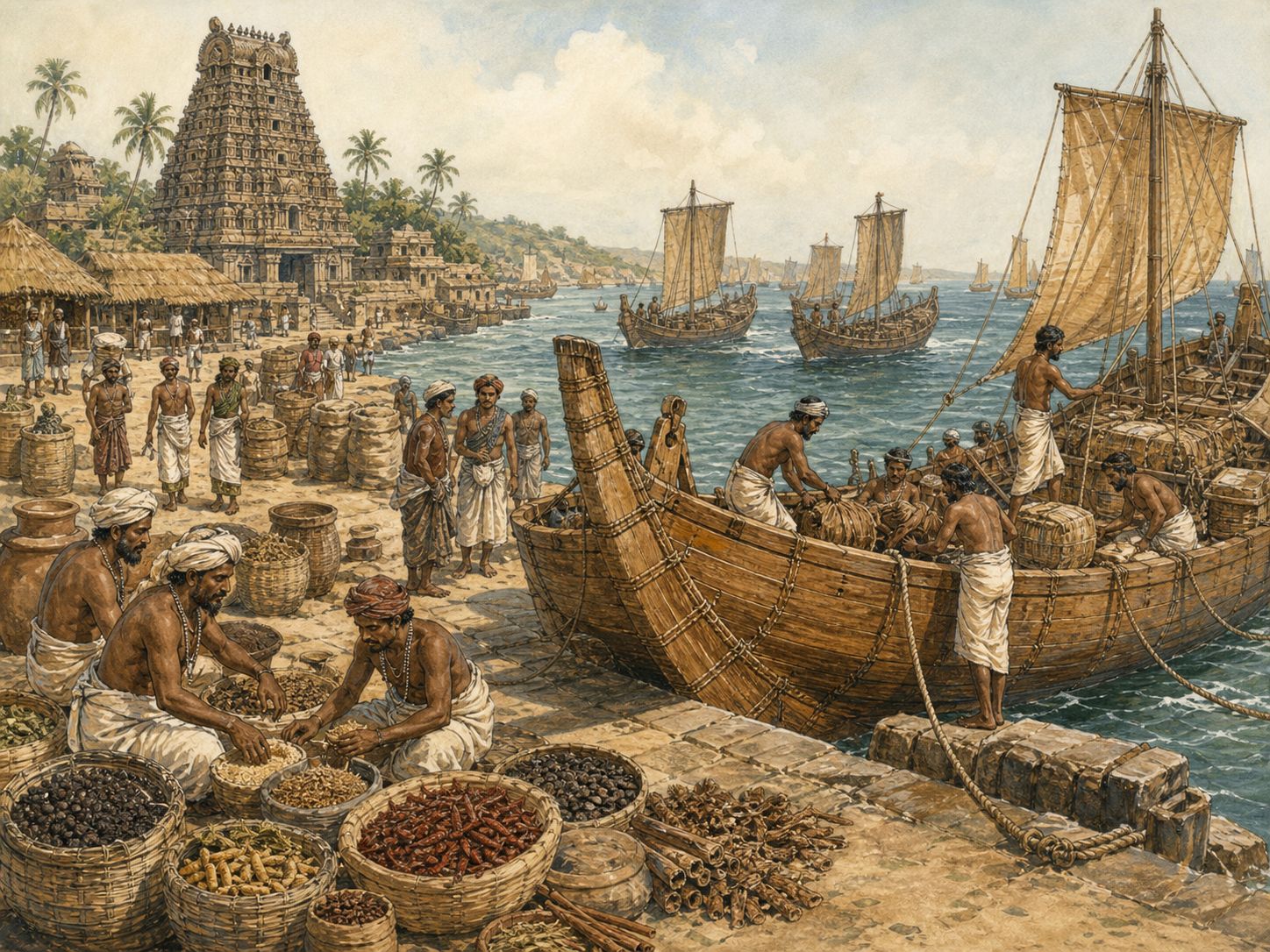 Historical reconstruction of Chola Maritime Expansion's background: In and around South India and the Bay of Bengal, the setting took shape as The Chola rulers Rajaraja I and Rajendra I consolidated South India and launched expeditions to Sri Lanka and Southeast Asia.