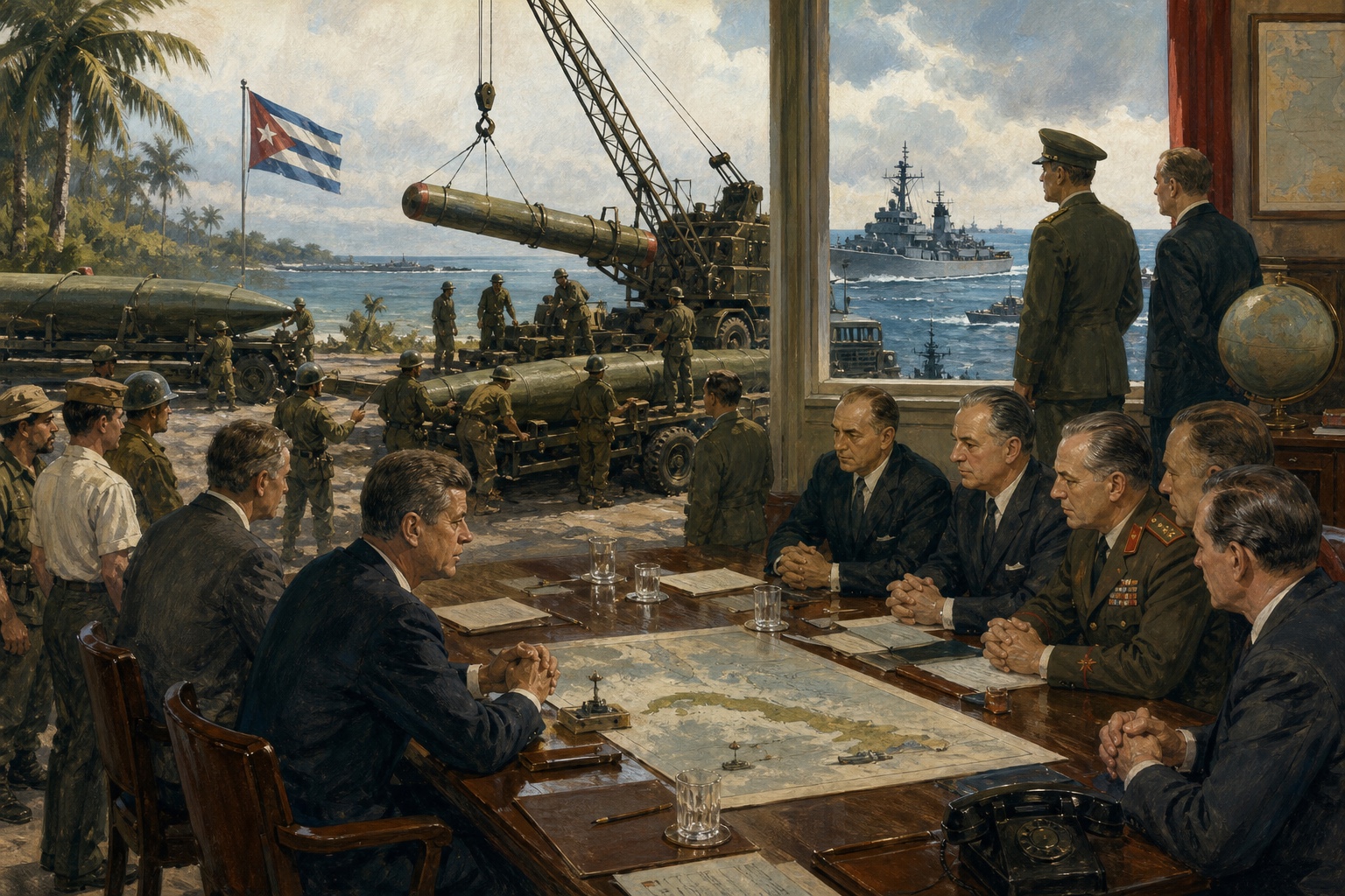 Illustrated reconstruction of the outcome of Cuban Missile Crisis