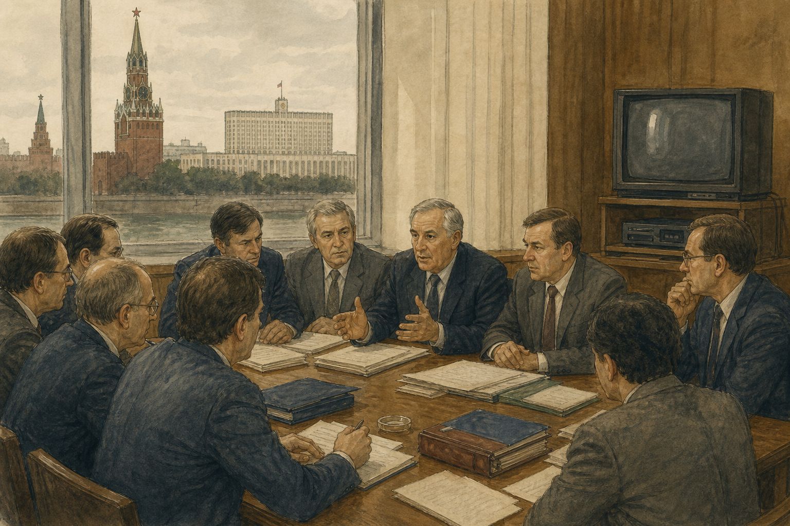 Citizens reading newspapers and discussing public revelations