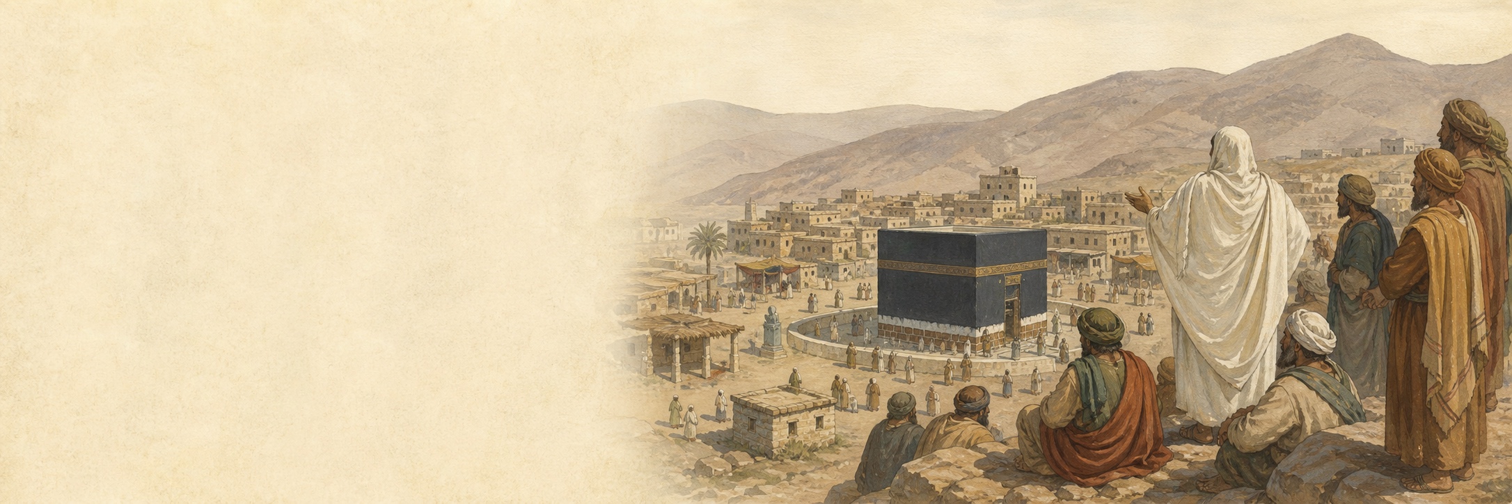 Illustrated reconstruction of a community sharing provisions in a mud-brick courtyard near Medina