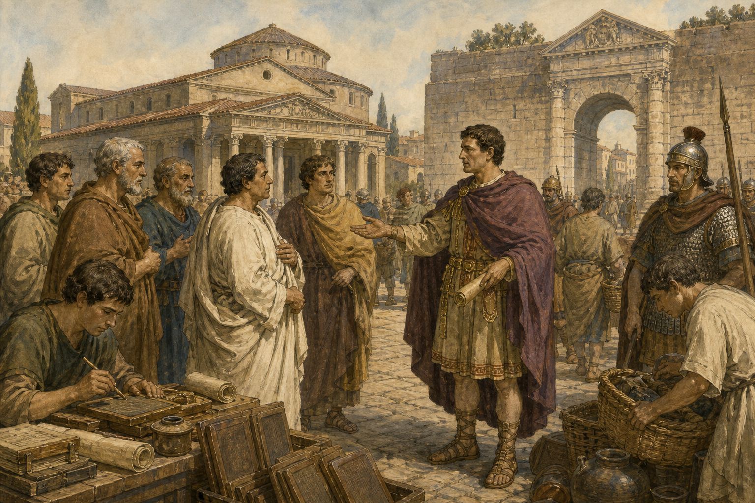 Historical reconstruction of “Constantine wins at the Milvian Bridge” in Edict of Milan