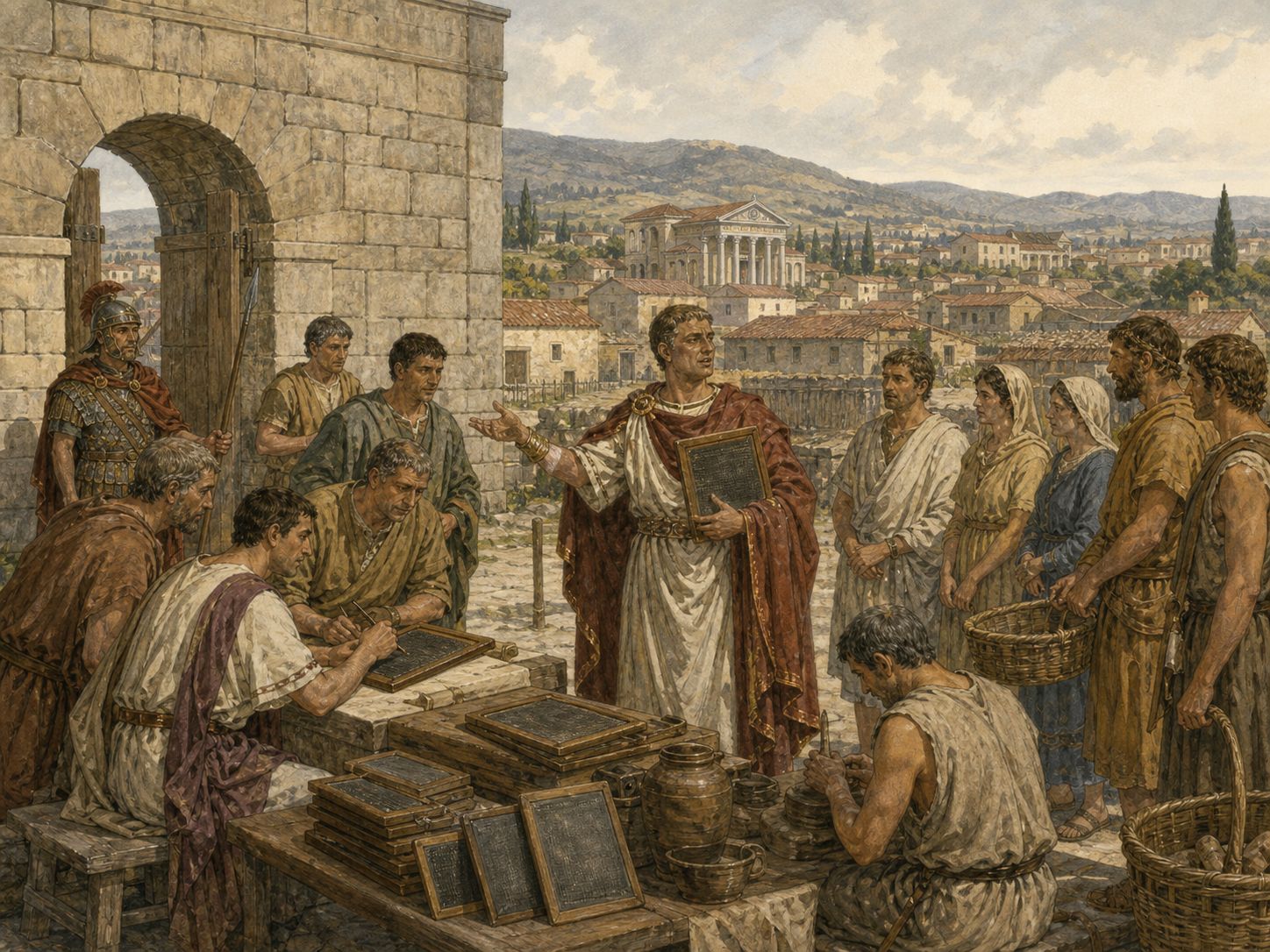 Historical reconstruction of Edict of Milan's background: In and around Milan, the setting took shape as Constantine I and Licinius established an imperial policy of religious toleration and ordered the return of confiscated Christian property.