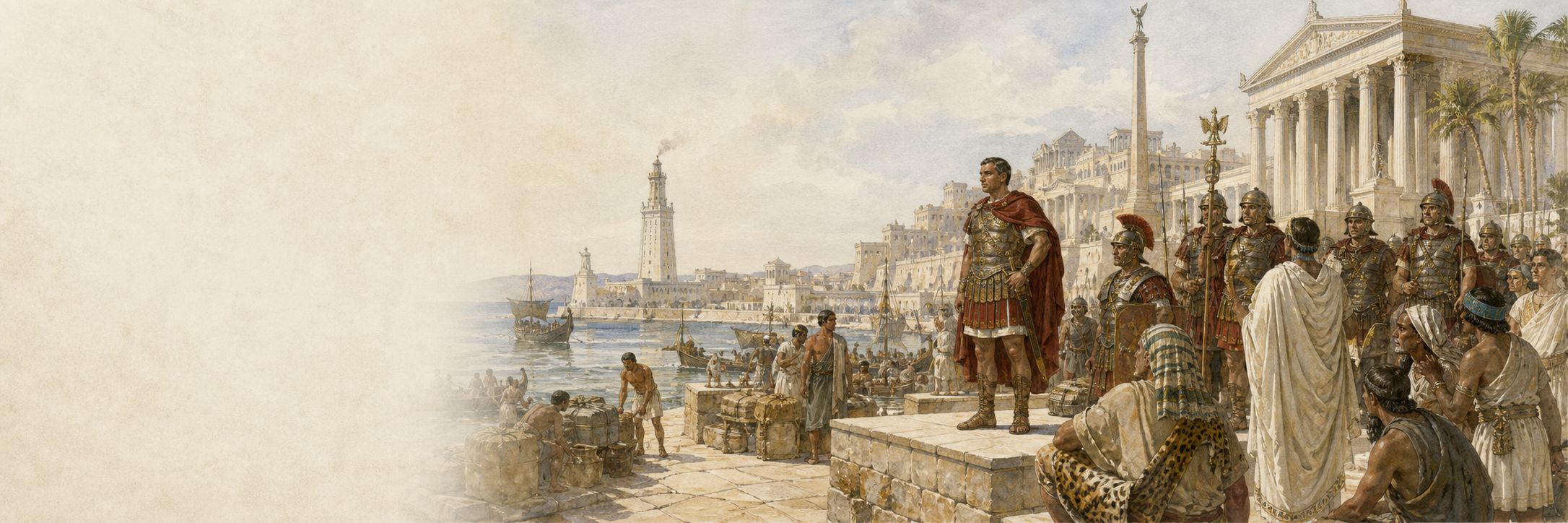 Historical reconstruction illustration of egyptian roman transition
