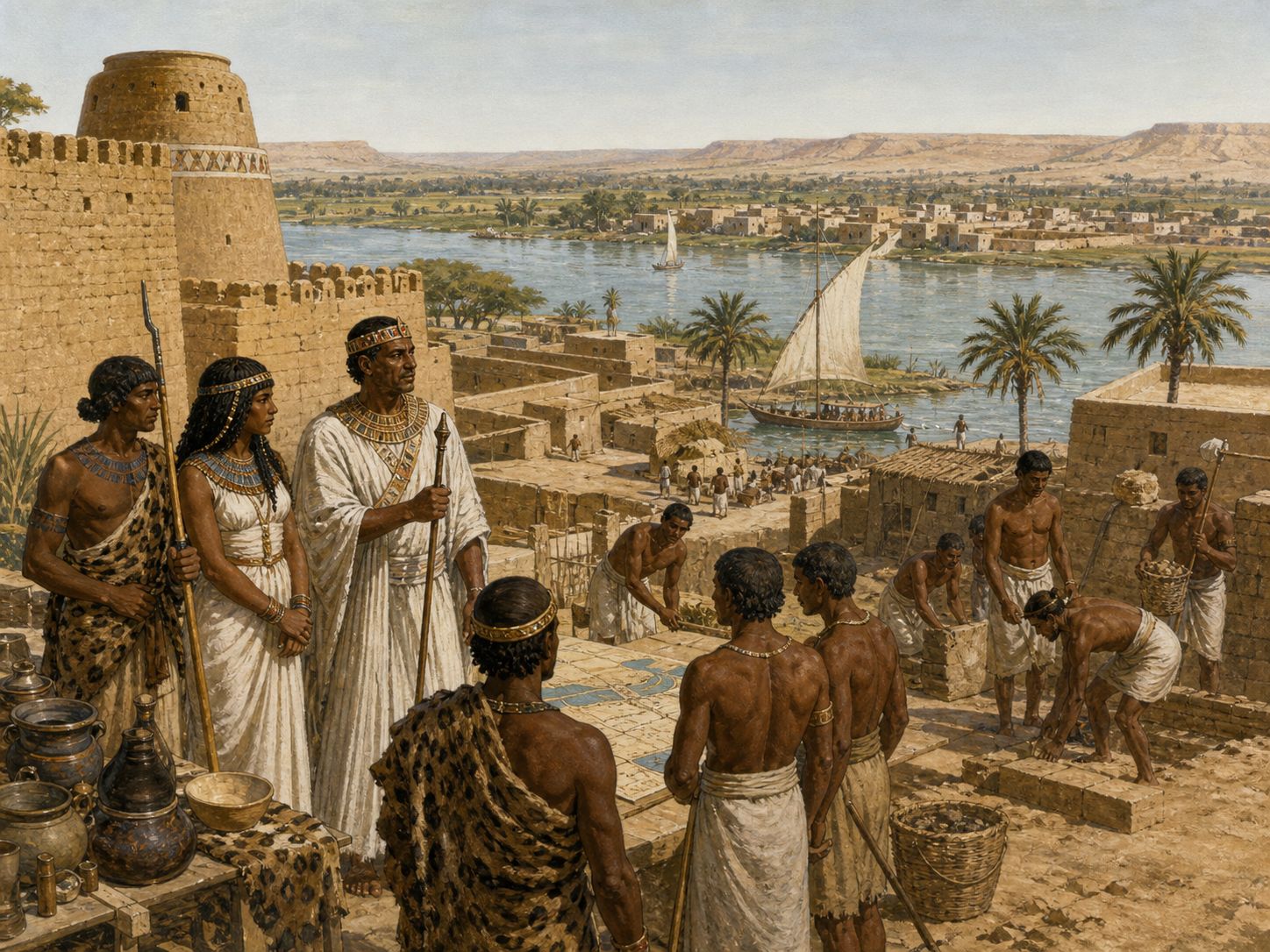 Historical reconstruction of Unification of Ancient Egypt's background: Communities and competing chiefly powers developed along the river and in the Delta.