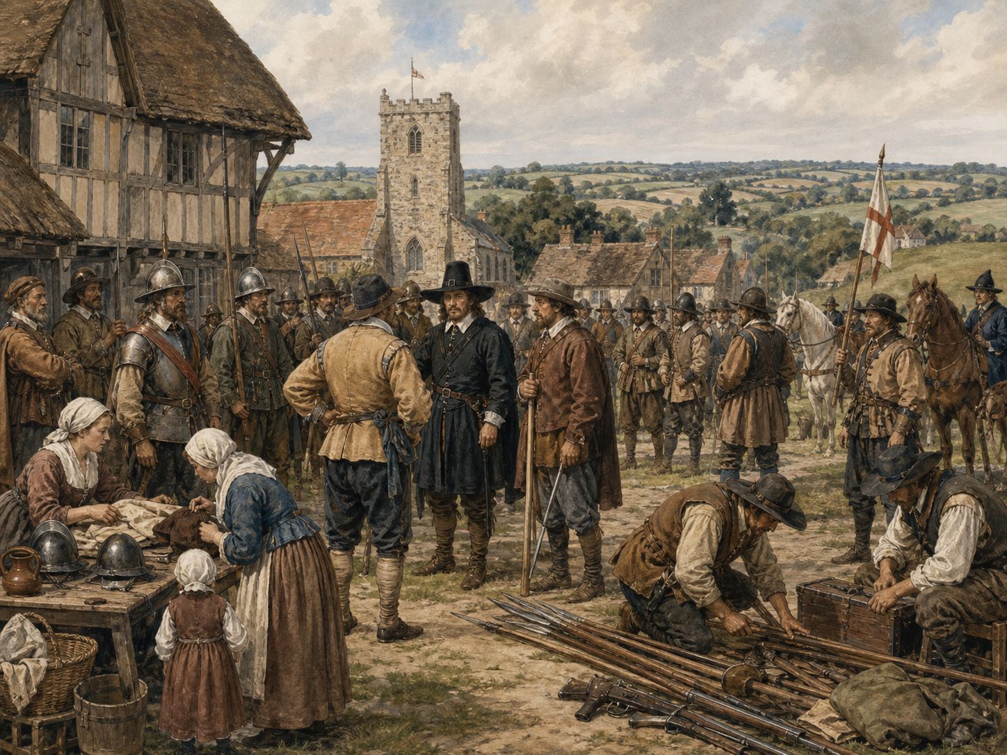 Historical reconstruction of English Civil War's background: Taxation, religion, parliamentary privilege, and relations with Scotland and Ireland destabilized Charles I’s rule.