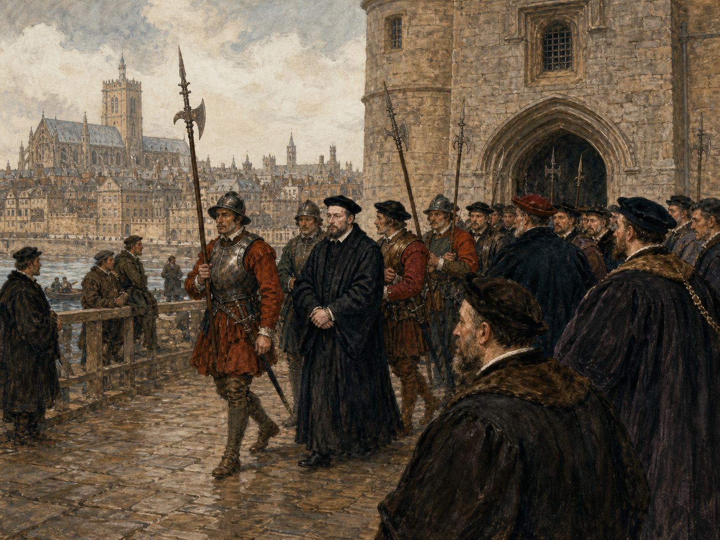 Historical reconstruction of English Reformation's central action: Legislation made the king supreme head of the Church of England, followed by the dissolution of monasteries and gradual changes to scripture and worship.