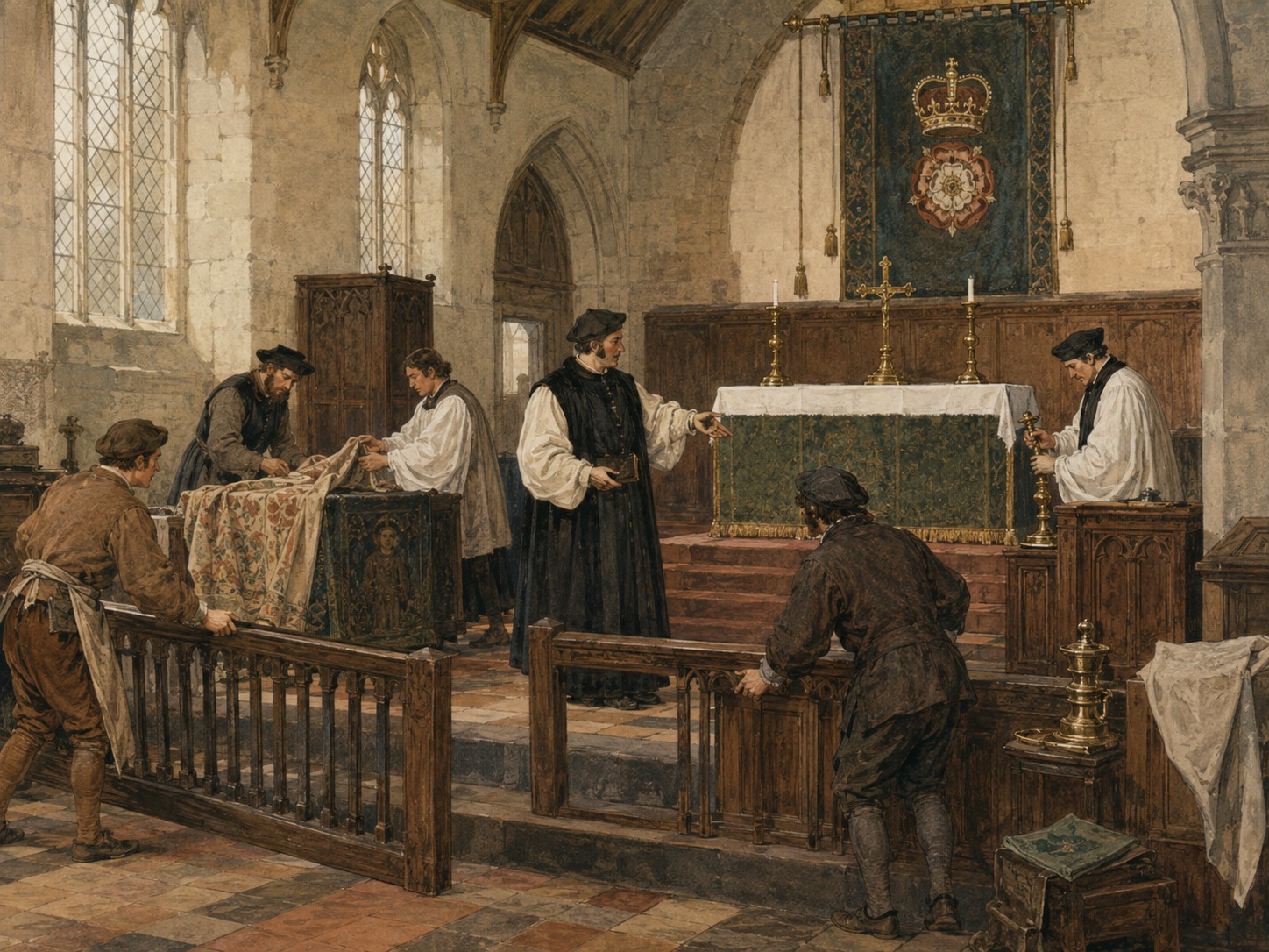 Historical reconstruction of English Reformation's immediate aftermath: A crown-dependent church emerged, but religious policy shifted under Edward VI, Mary I, and Elizabeth I.